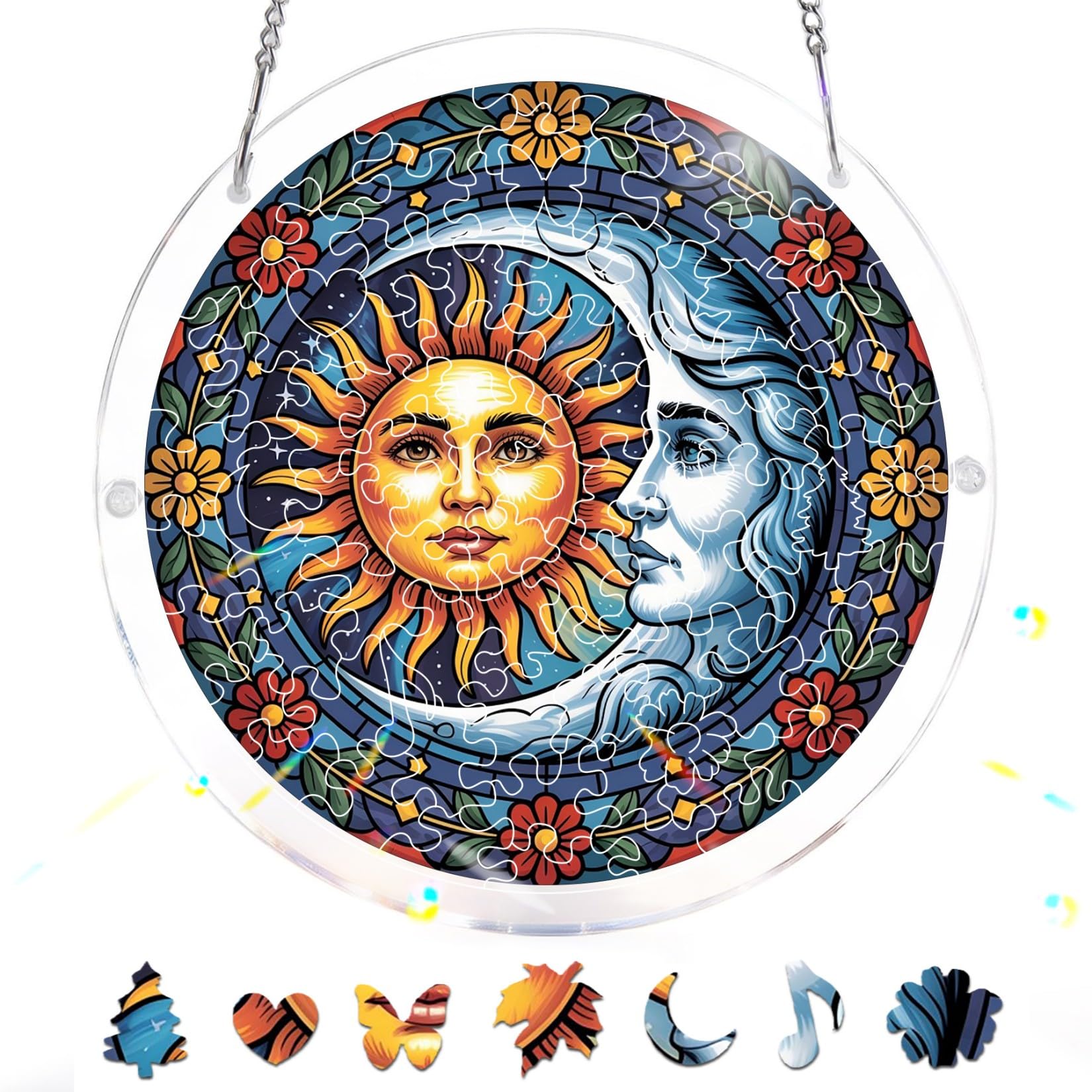 Reofrey Acrylic Puzzle Suncatcher for Adults, 83 Piece Sun Moon Window Hanging, Stained Glass DIY Jigsaw Puzzle, Double-Sided Acrylic Decor, for Mom, Home Garden Decoration, 7 Inch — image 1