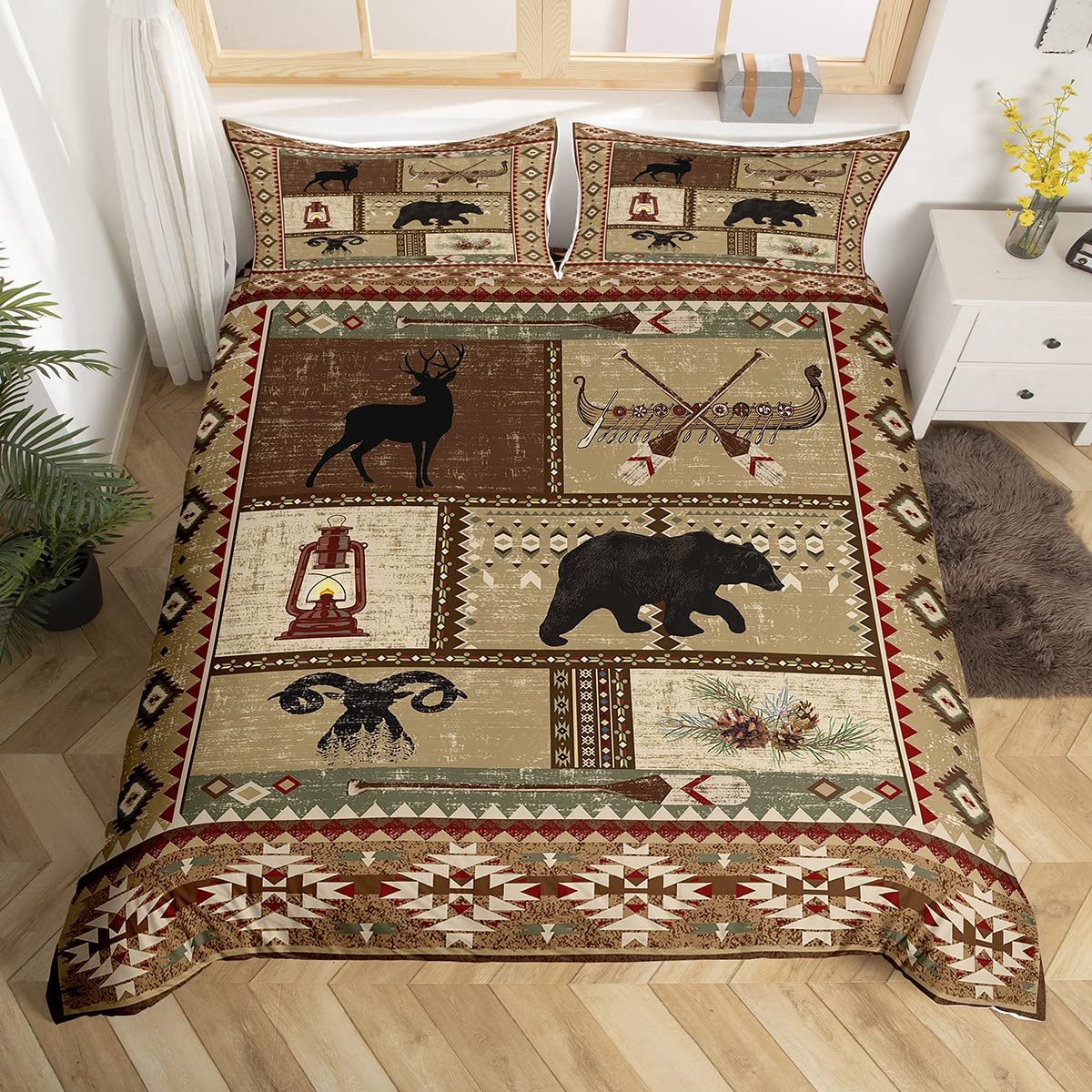 Housse de couette aztèque rustique en patchwork doux pour lit double