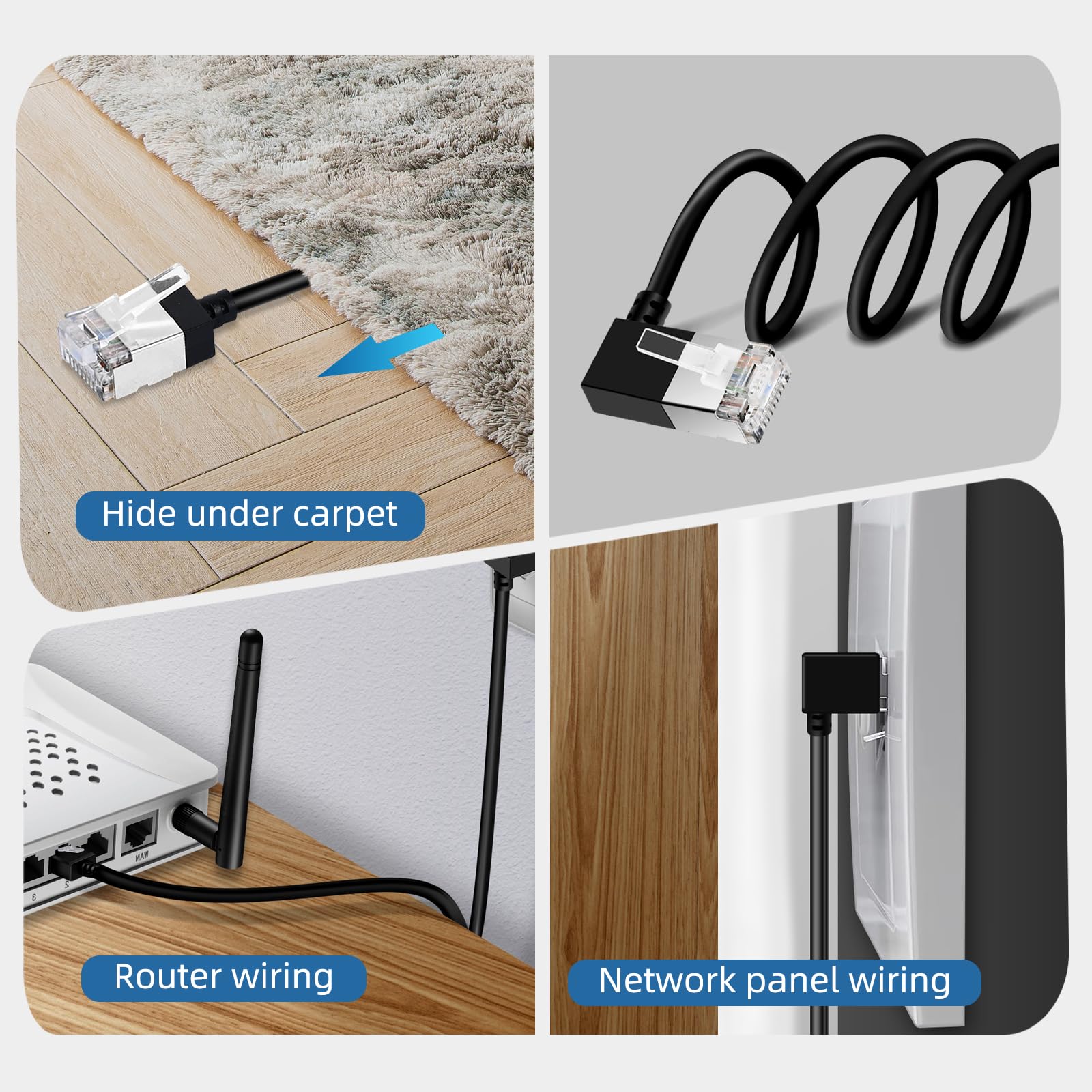 Cable Ethernet Gigabit Cat6 con ángulo Recto de 90° 0.5M 5 Piezas, UTP | Cable de Red 90 grados Fino, Cordón RJ45 Acodado 90°, Cordón Internet Cat6a Delgado, para Mac, PC, Router, PS4/5 (Negro)