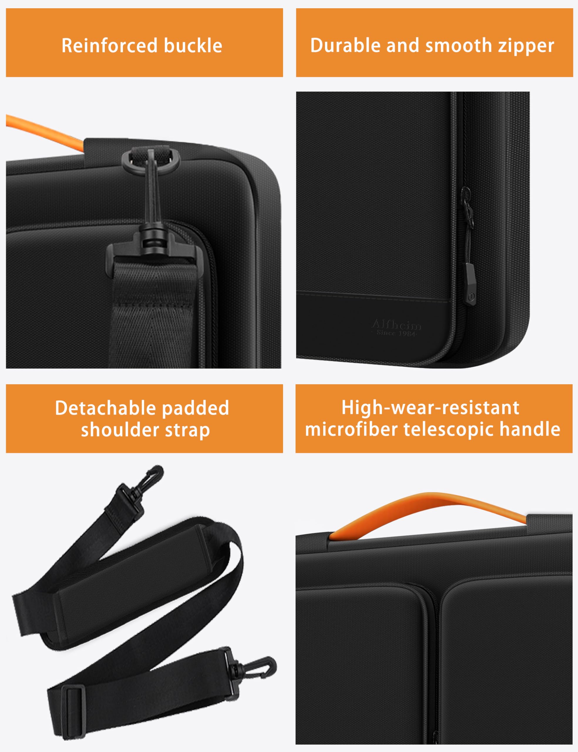 Alfheim Custodia per laptop da 15,6-16", borsa a tracolla leggera impermeabile resistente agli urti, custodia protettiva a 360°, compatibile con MacBook Pro A1398 A2141 A2485, Surface Book