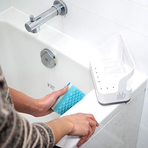 Miniatura 6 de Soporte de esponja para fregadero, organizador de fregadero de cocina con divisores de compartimento ajustables y bandeja de drenaje de goteo,