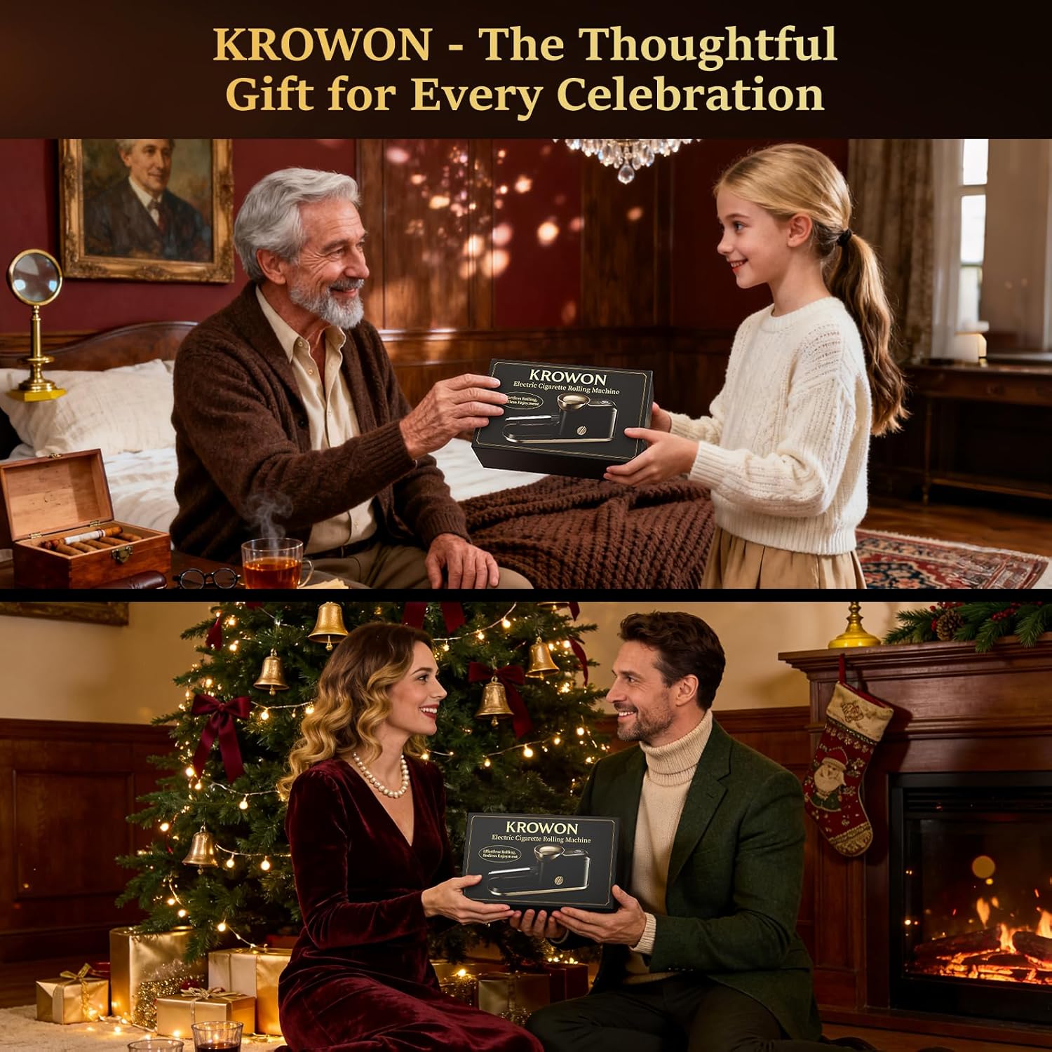 Electric Cigarette Rolling Machine, Automatic Cigarette Maker, One-Touch Operation, Complete All-in-One Accessories Kit, Elegant Gift-Ready Design (Matte Black)