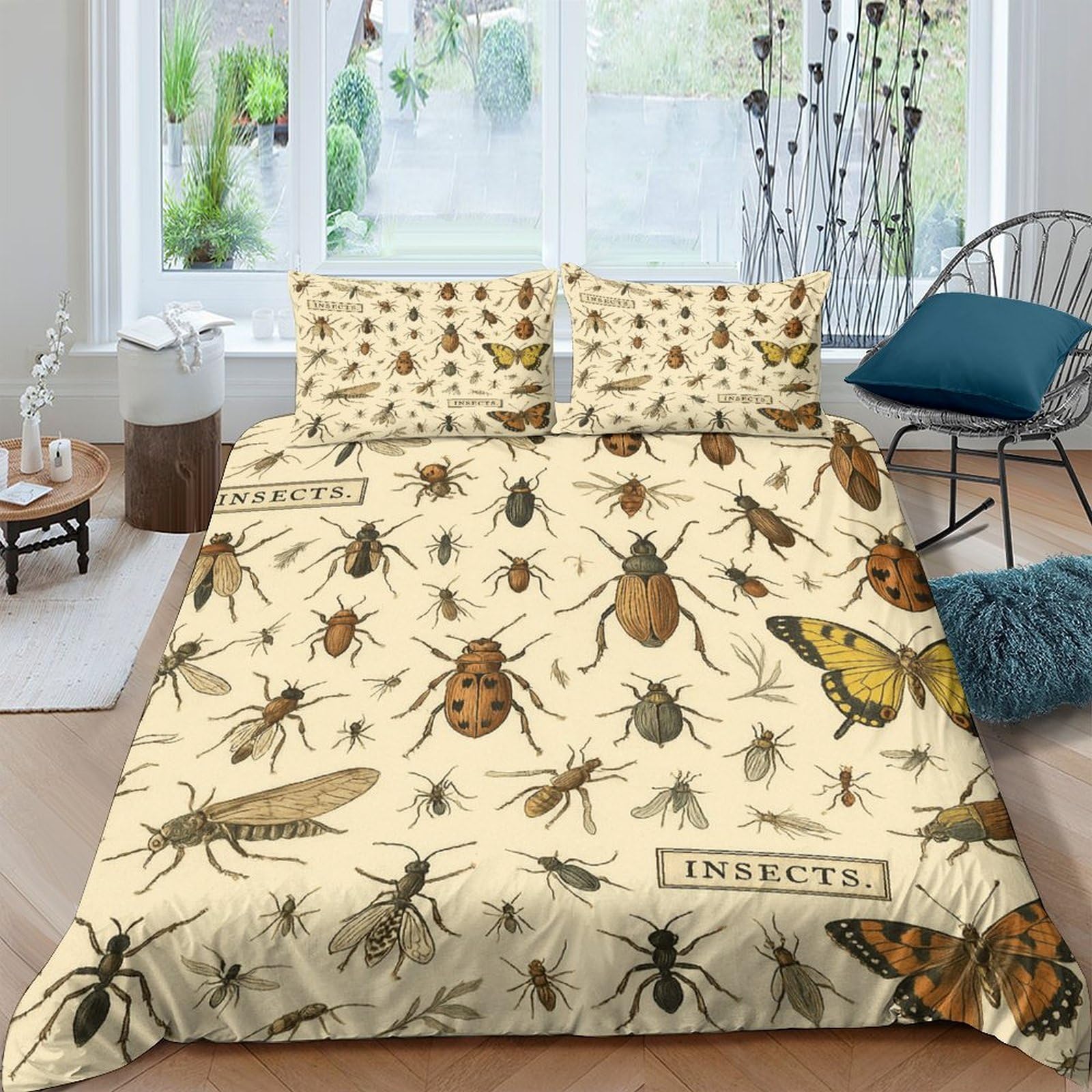 Ctjqhvkz Style-5 3D Printed Vintage Insect Fitted Sheet Microfiber Soft Anti-Slip Bug Butterfly Mattress Cover Bedroom Decor Single（135X200cm）