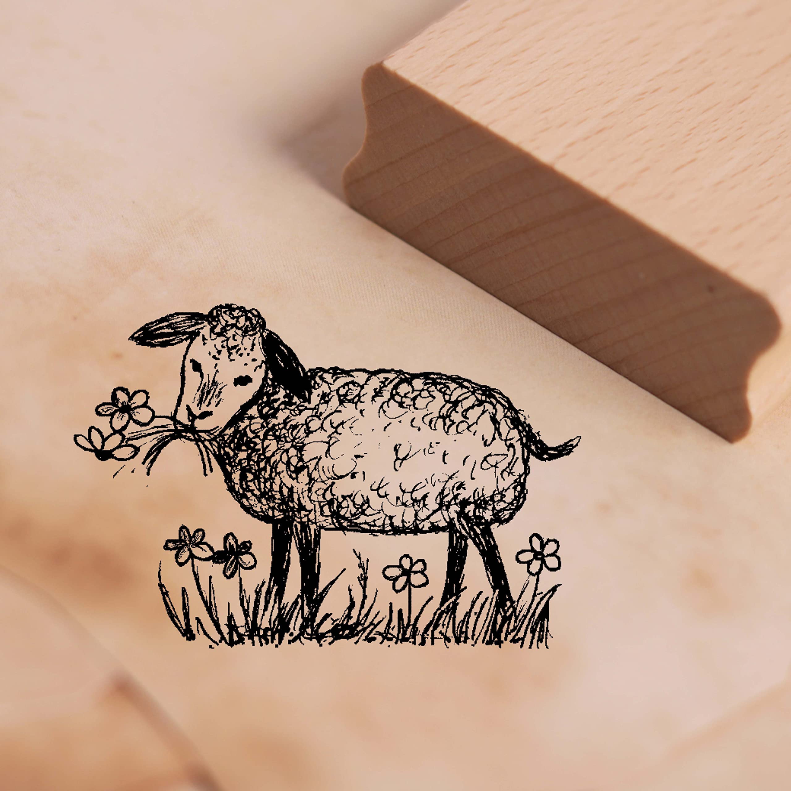Motif Stamp with Sheep on the Flower Meadow Design 38 x 26 mm