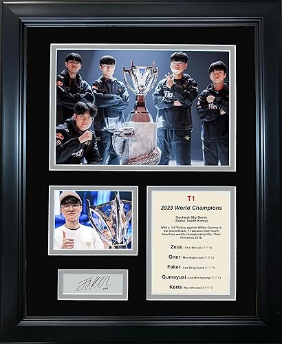 Marco T1 League of Legends 2023 World Champions - Faker facsímil grabado con láser Signature Auto 11 x 14 pulgadas collage de letreros fotográficos