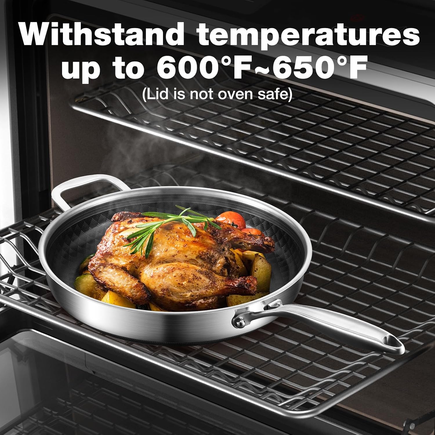 12-Inch Non Stick Frying Pans, Ceramic Coating NonStick Stainless Steel Pan Set, Tri-Ply Skillets and Pan Set with Lid, Cool-Touch Handle, Dishwasher and Oven Safe - Image 6