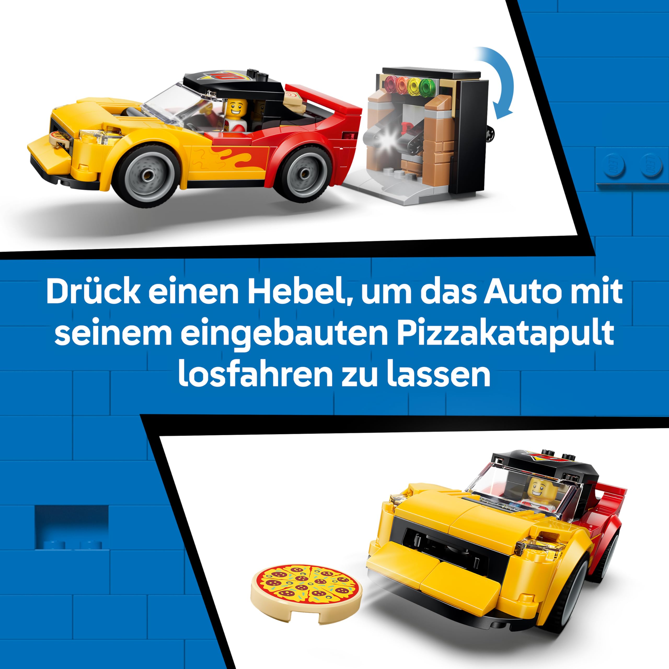 LEGO City Pizza-Liefererlebnis mit Fahrzeugen - inkl. Spielzeugauto, Roller, Drohne, Arcade-Automat und 4 Minifiguren - Geburtstagsgeschenk für Jungen ab 6 Jahren - 60496