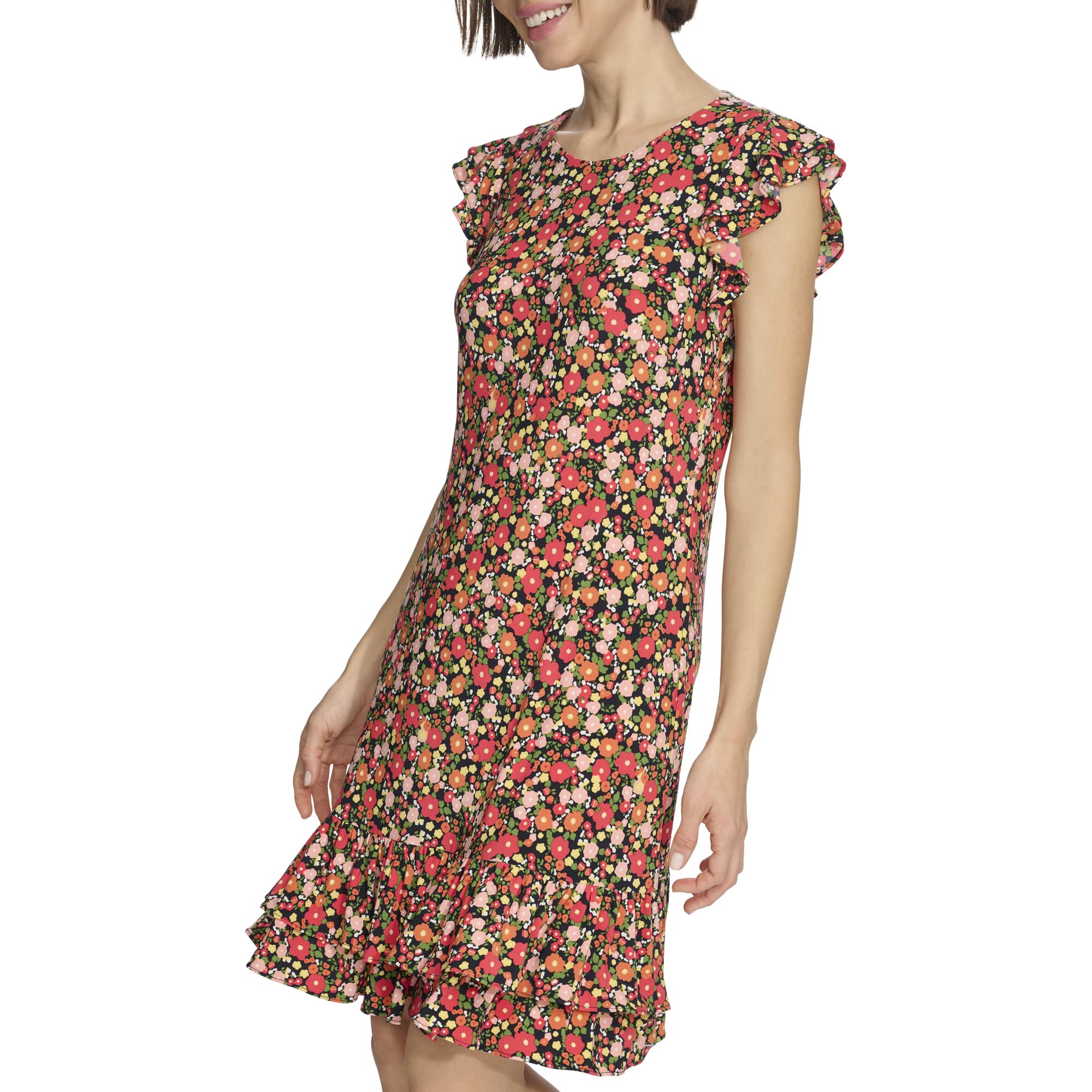 Tommy Hilfiger Sleeveless Round Neck Ruffle Trim Mini Dress Vestito Donna