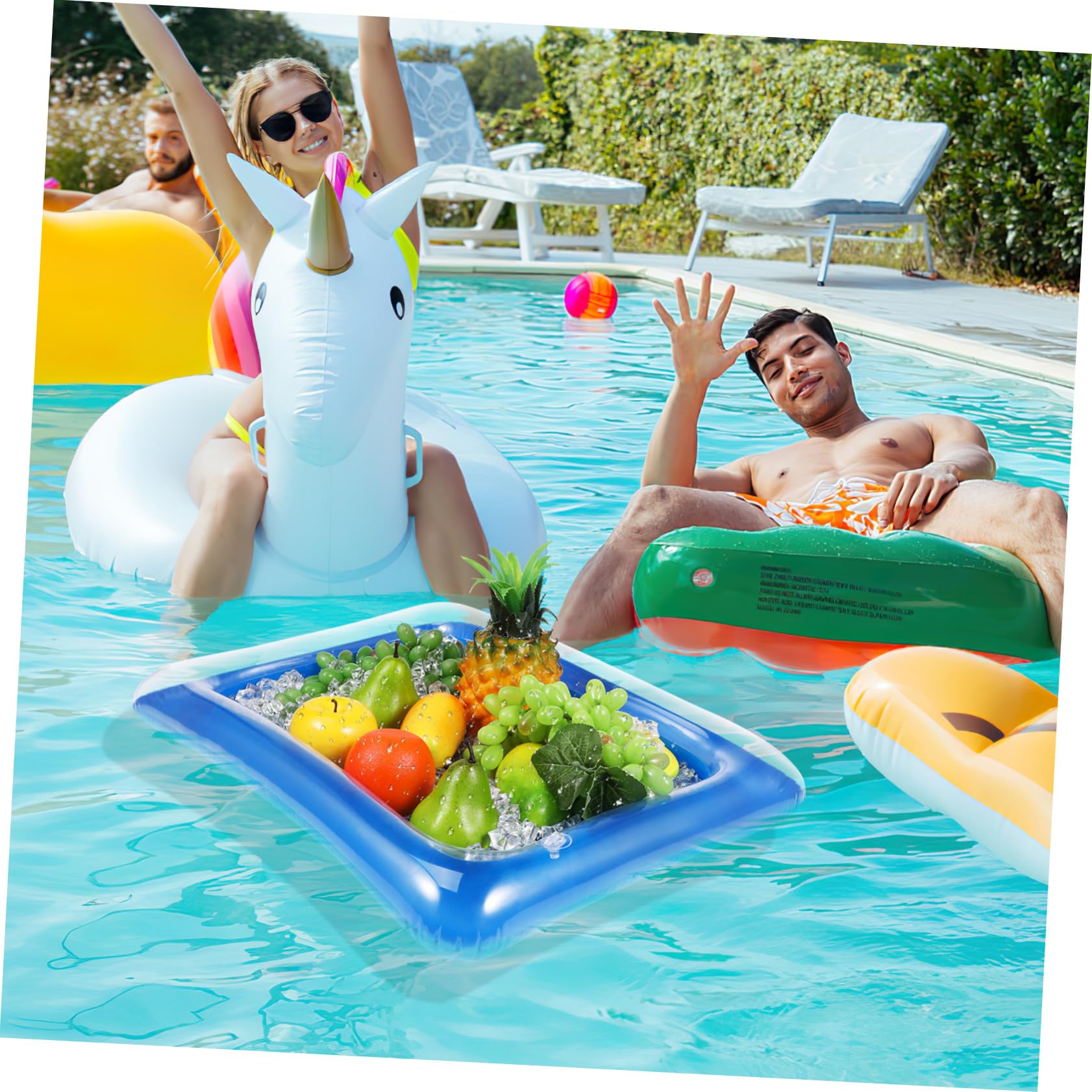 DOITOOL Set Da 4 Vassoi Porta Ghiaccio Gonfiabili, Per Buffet E Bevande, Ideali Per Feste In Piscina, Picnic E Barbecue, Colore Blu, 60x45cm