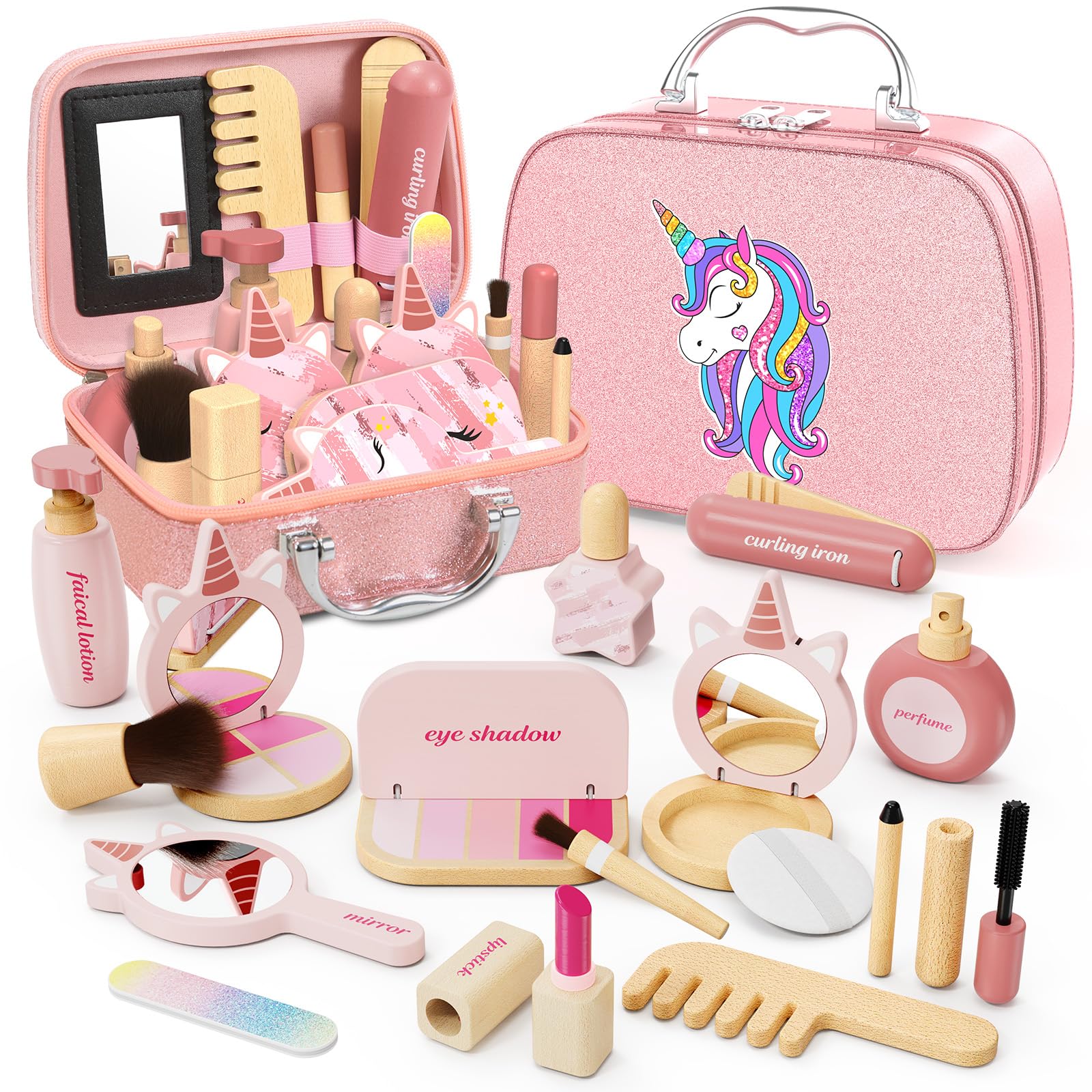 Set da trucco in legno per giochi di finzione per bambini da 1 a 3 anni