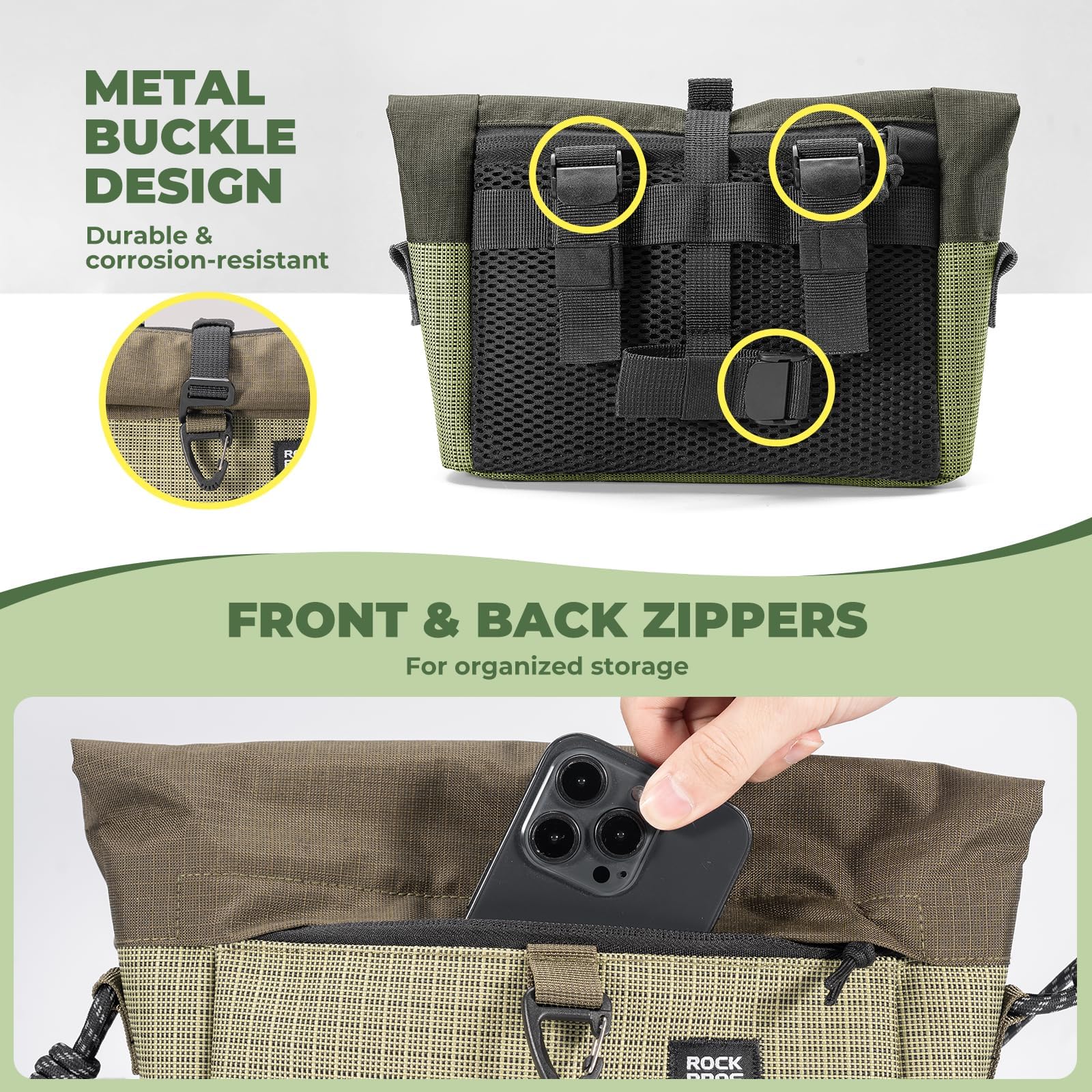 ROCKBROS Sacoche de Guidon Vélo 2 en 1 – Sac Avant & Bandoulière, pour Vélo Pliant Brompton, Capacité Extensible, Installation Facile, Compatible avec Tous Types de Vélo, Sacoche de Guidon Vélo