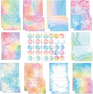 FUNCLASS Stationary Letter and Envelopes, 160 Pcs Watercolor Stationary Set with 50 Lined Stationery