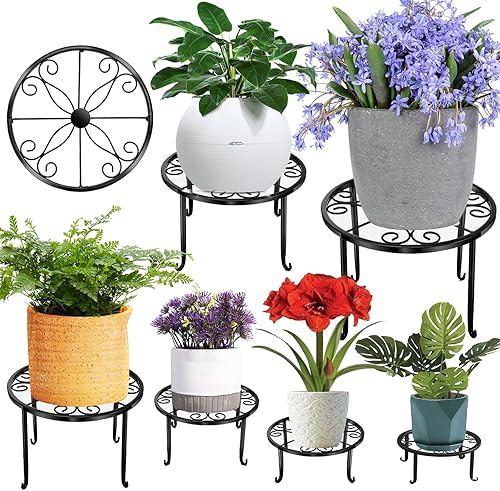 Paquete de 6 soportes de metal para plantas de interior y exterior soportes para macetas de flores para múltiples plantas estante redondo de hierro
