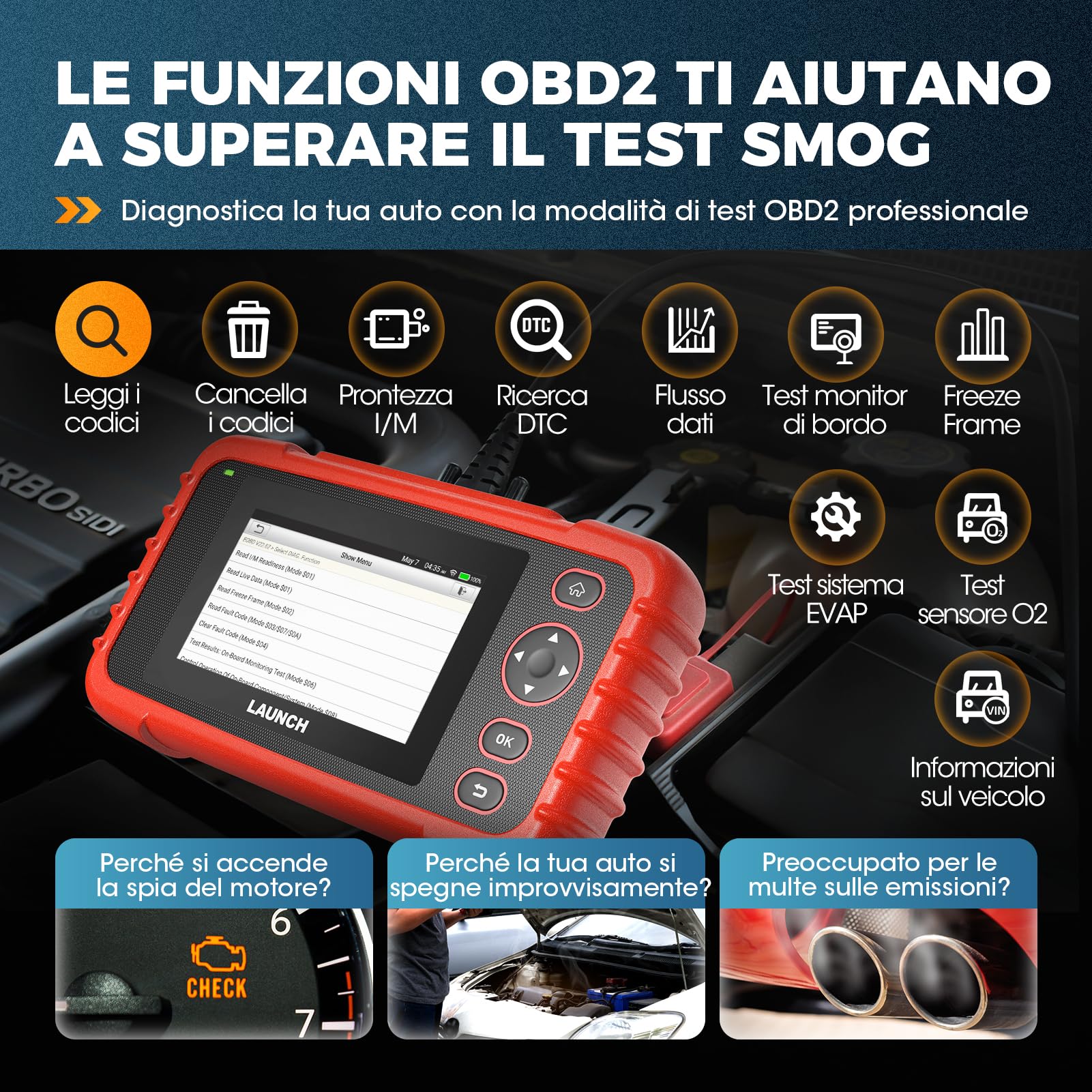 LAUNCH CRP123X V3.0 - OBD2 Diagnostica Auto Professionale per Tutte le Marche - Scanner 4 Sistemi, Reset EPB/FAP/Olio, SAS/BMS/TPMS, Test Batteria, Lettura VIN CON AGGIORNAMENTI GRATUITI A VITA