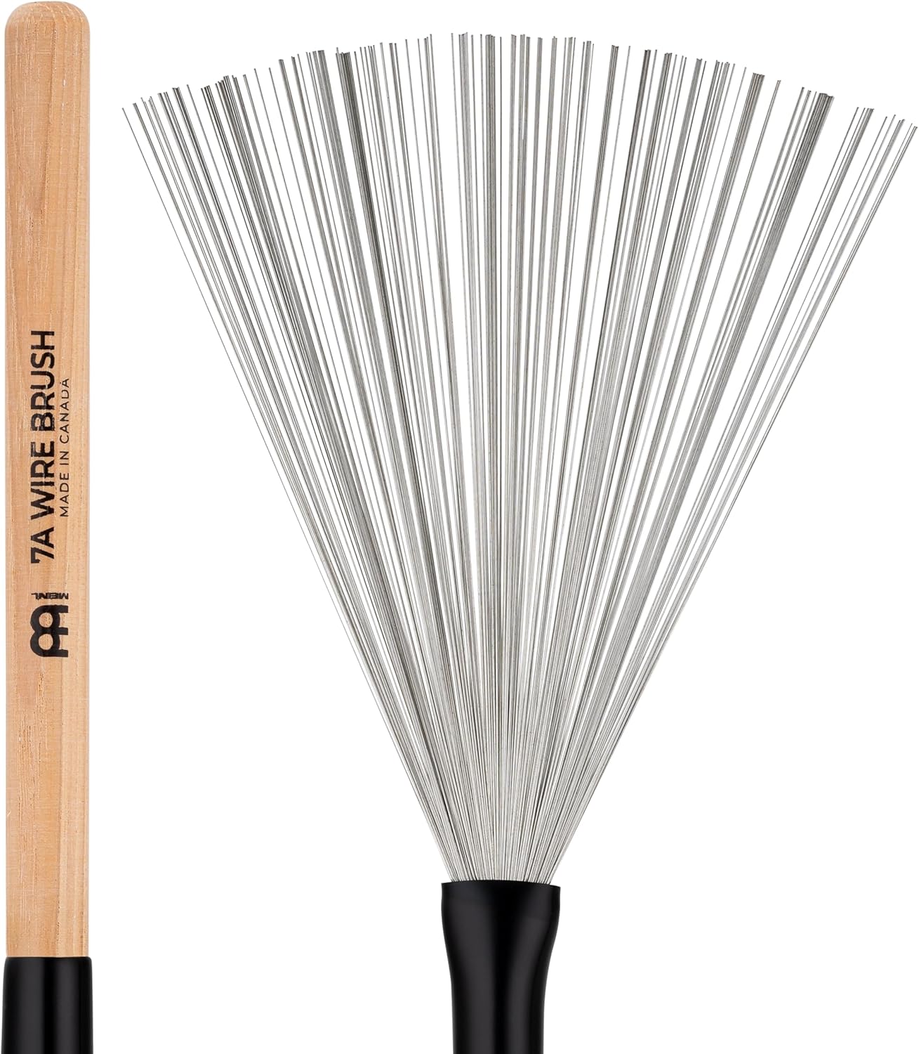 7A Drum Brushes Pair, Wood Handles with Fixed Metal Wires — MADE IN CANADA — For Jazz, Lessons, and Acoustic Music