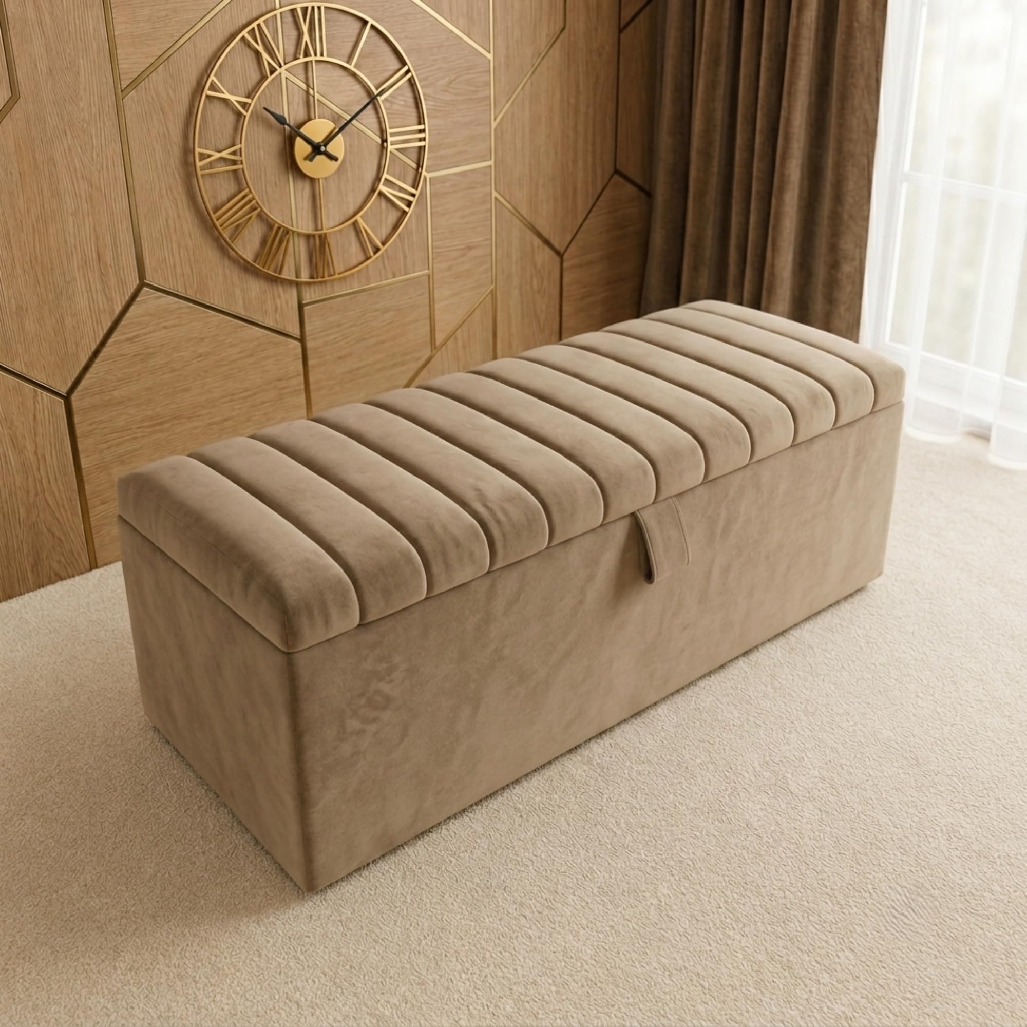 Aiza's Panel Luxurious Velvet Ottoman Storage Box, Mink