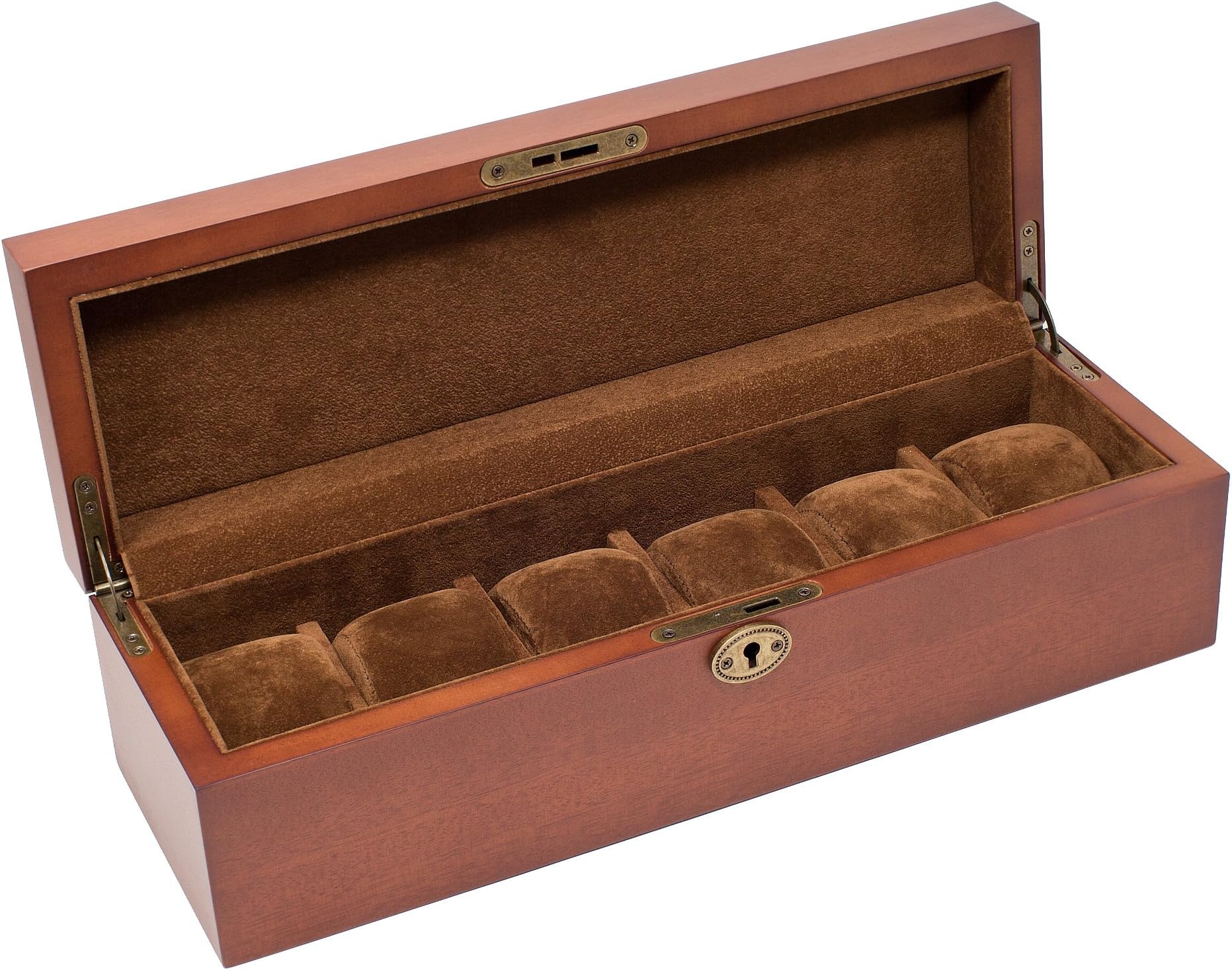 Vintage Wood Solid Top Watch Box Case Holds 6 Large Watches - Adjustable Soft Pillows - High Clearance