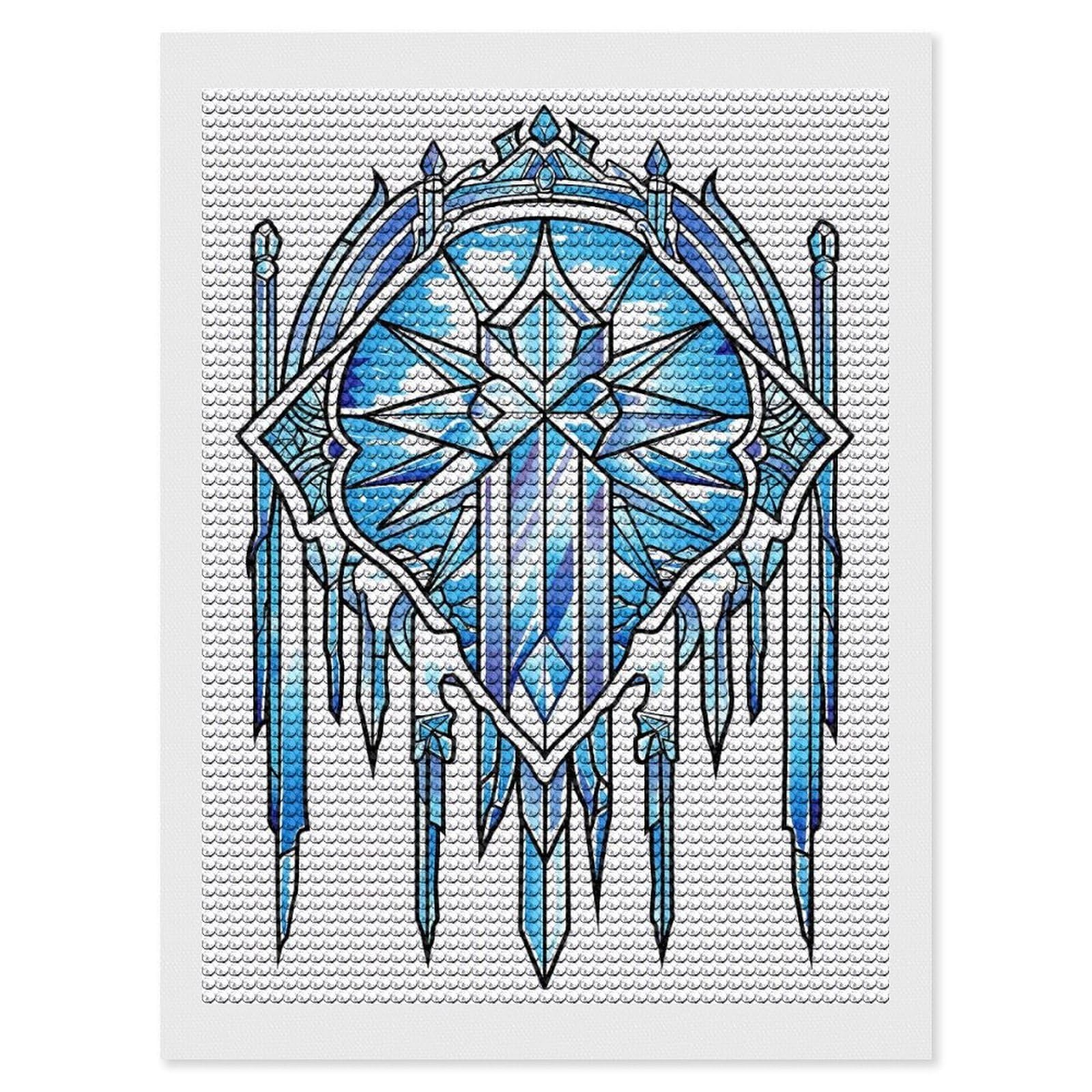 Junmoney Ice Crystal Emblem with Sky Background Full Drill Diamond Painting Kit 12"x16", Mindful Craft Activity, Bedroom Decor, for Adults, Gift Idea