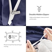 Vista 5 de JELLYMONI Funda de edredón tamaño Queen azul marino - Juego de 3 piezas de funda de edredón estilo bohemio a cuadros, poliéster acolchado, jacquard