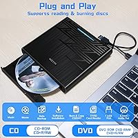 Vista 2 de NOLYTH Unidad de DVD externa para Mac, USB CD ROM Burner Unidad externa para portátil con ranura de audio SD TF de 0.138 in, unidad de disco óptico