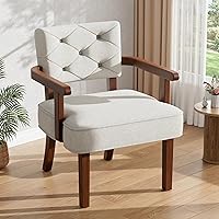 LegacyAmerhomeDirect Beige Mid-Century Accent Chair - Upholstered Tufted Armchair with Wood Frame, Cushion for Living Room, Office