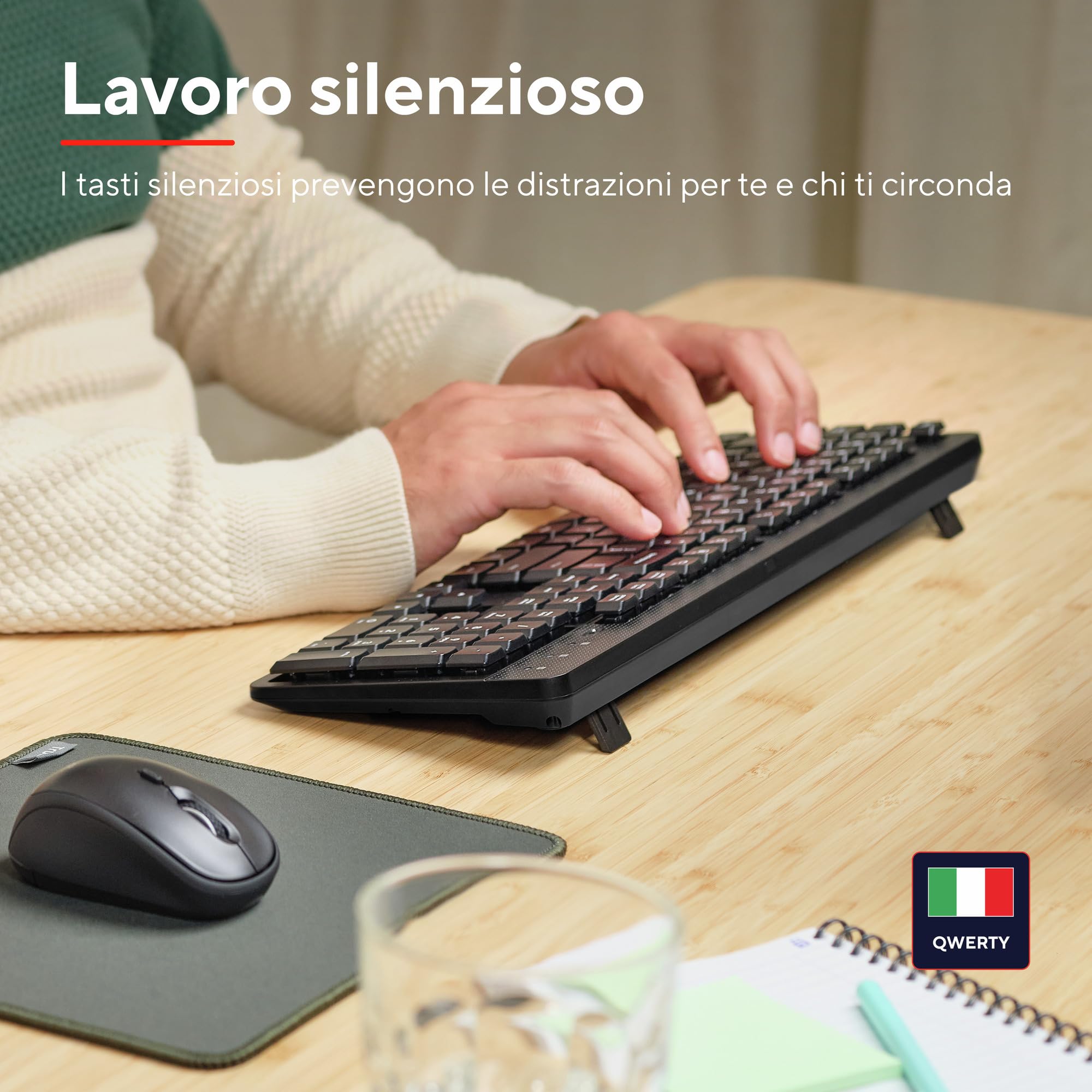 Trust Verto Mouse Verticale Wireless, Ergonomico senza Filo, 800/1200/1600 DPI & Ody II Tastiera Wireless Silenziosa Layout Italiano QWERTY, Tasti a Profilo Ribassato