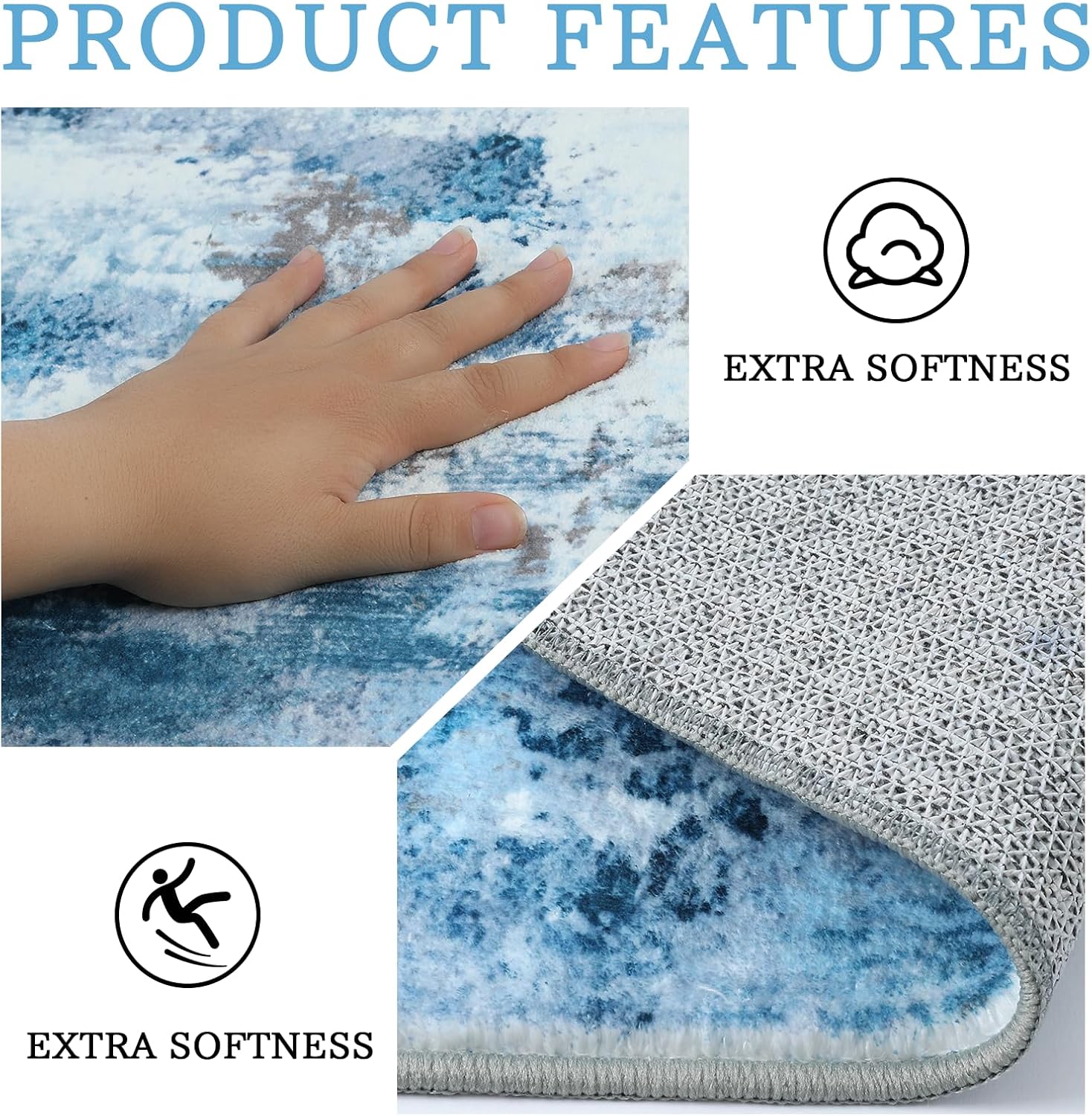 Washable Entryway Area Rug, 2x4 Small Modern Abstract Non Slip Area Throw Rug for Living Room Bedroom Kitchen Door Mat Indoor Entrance, Dark Blue