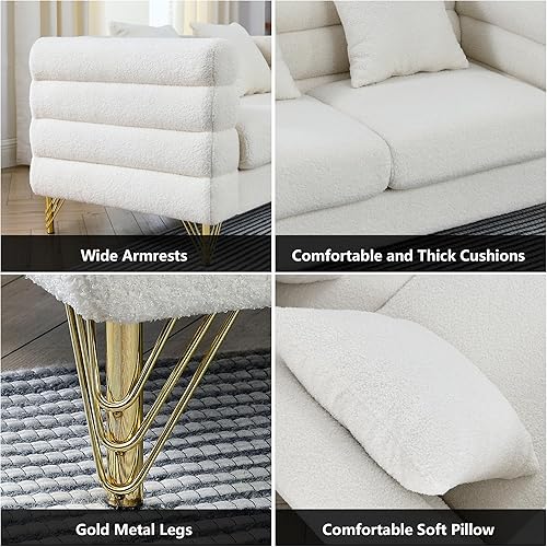 Miniatura 5 de mikibama Juego de sofá Teddy de lujo para sala de estar, muebles de decoración moderna, sofá seccional, sofá de 3 plazas y loveseat con 5 almohadas