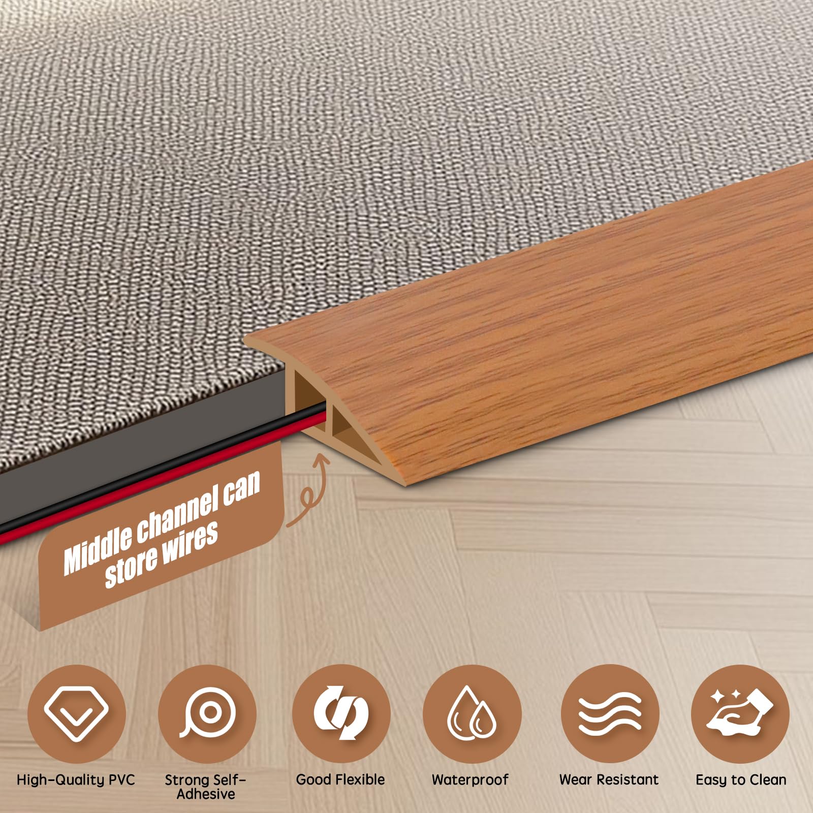 Floor Transition Strips Double Sided Self Adhesive Door Threshold Strips for Doorways, Laminate Threshold for Gaps Carpet Floor Tiles - Image 3