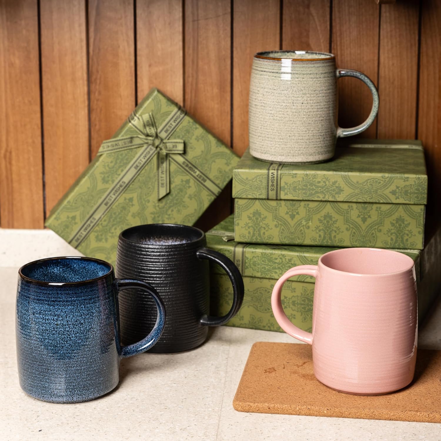 Ceramic Coffee mugs, 22 oz, Extra Large Mugs, Big Tea Cups, Large Handle, Pottery Mugs, Big Belly, Transmutation Glaze,Wide Bottom, stripe pattern, Microwave and Dishwasher Safe. (Gray) - Image 7