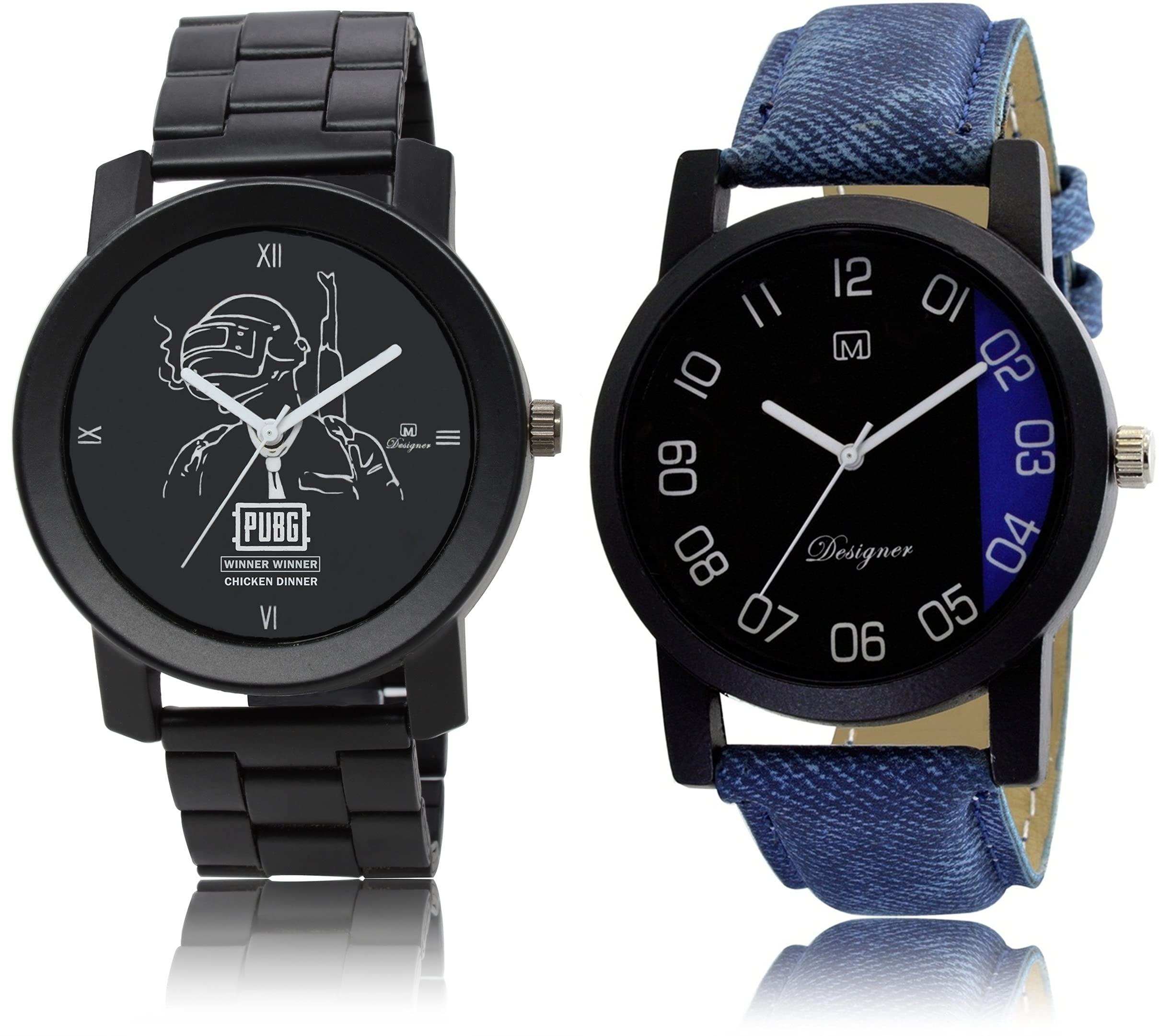 FEMEO Pack of 2 Exclusive Black Pubg dial & Leather Steel Belt Watches for Man & Boys(O-19-21,Multicolor) (B098BJK9XR) Amazon Price History, Amazon Price Tracker