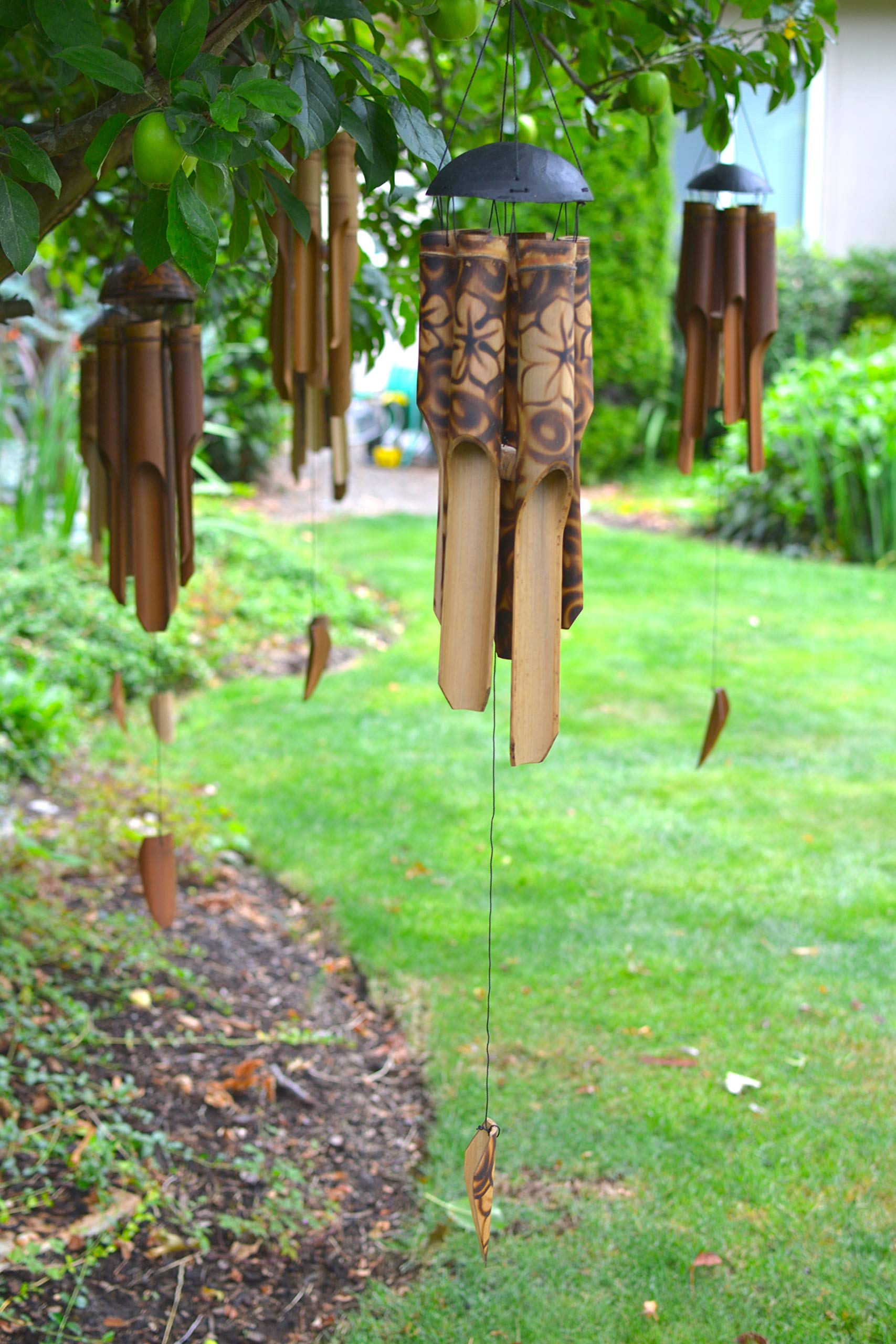 Cohasset Gifts 168 Cohasset Carillon à Vent Simple en Bambou Motif Fleur brûlée