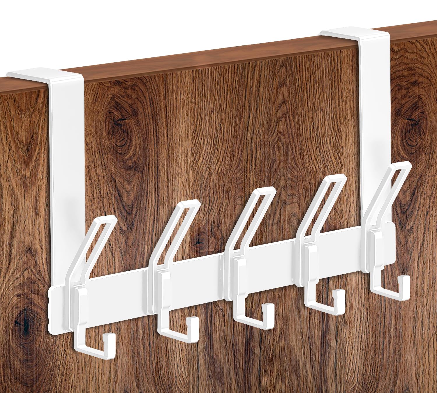 MIVITOOM Over The Door Hook Hanger with 5 Strong Coat Hooks for Hanging Clothes Towels Robes Space Saving for Bathroom Bedroom Living Room Door White
