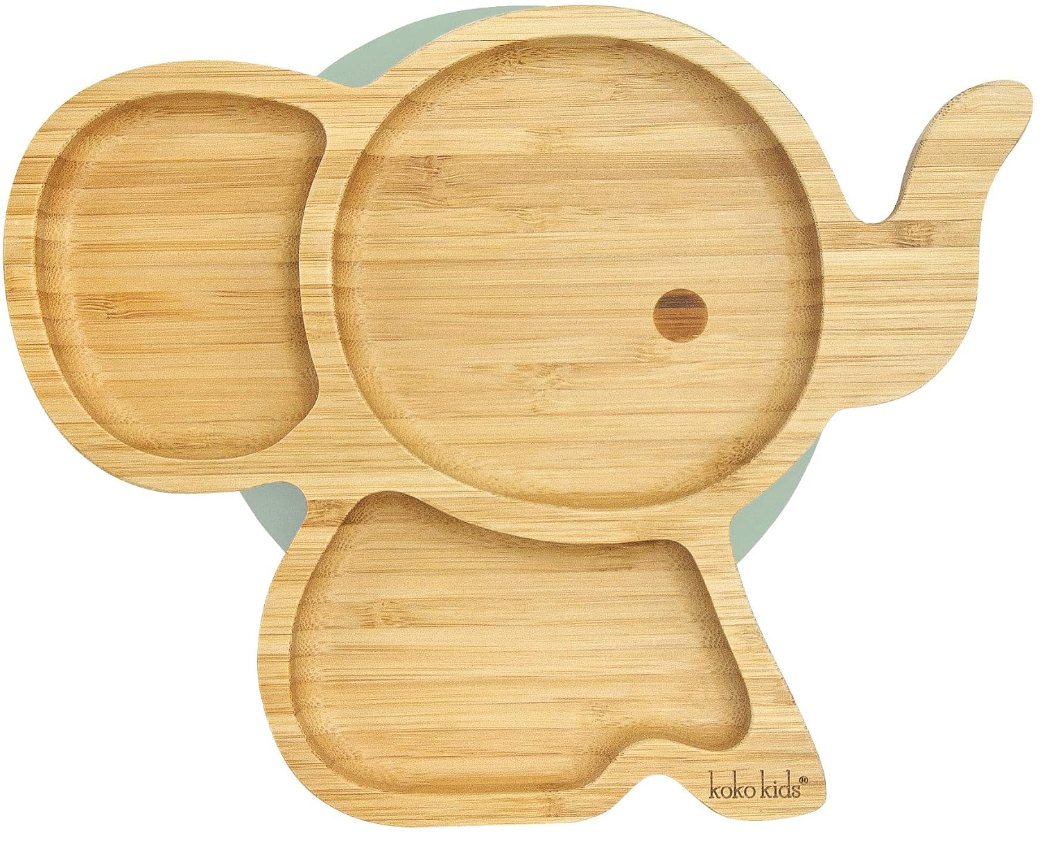 Koko Kids® Elephant Suction Plate Made of Natural Bamboo ~ Baby and Toddler Feeding Plate with Strong Suction Ring (Mint)