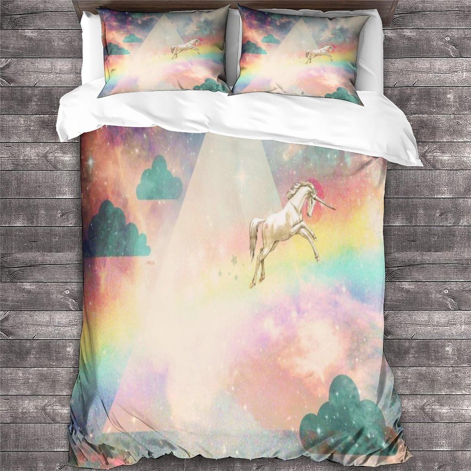 Housse de couette licorne 3 pièces lit double King Size 220x240 en microfibre