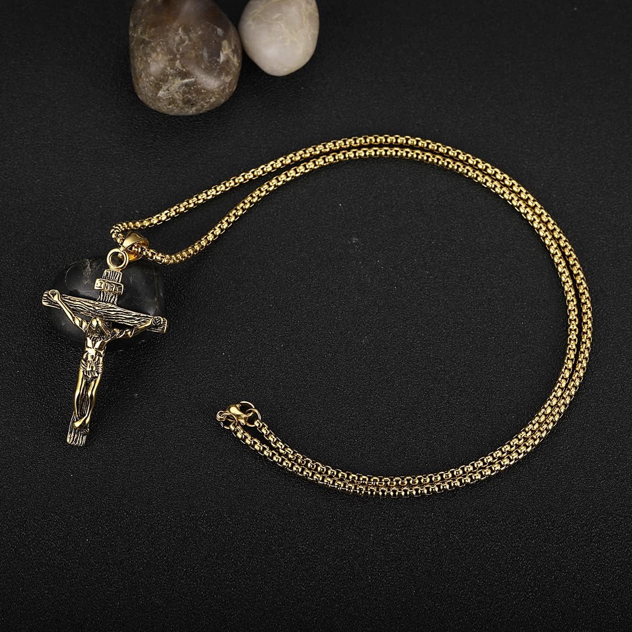 Rehoboth Jesus Christ on INRI Crucifix Cross Pendant Necklace for Teens Womens Mens with 24 Inch Stainless Steel Chain - Image 3