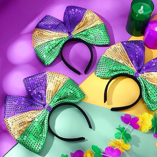 Miniatura 3 de 3 diademas de Mardi Gras adornadas con diadema verde, morado y dorado, para mujeres y niñas, fiesta de carnaval (lazo)