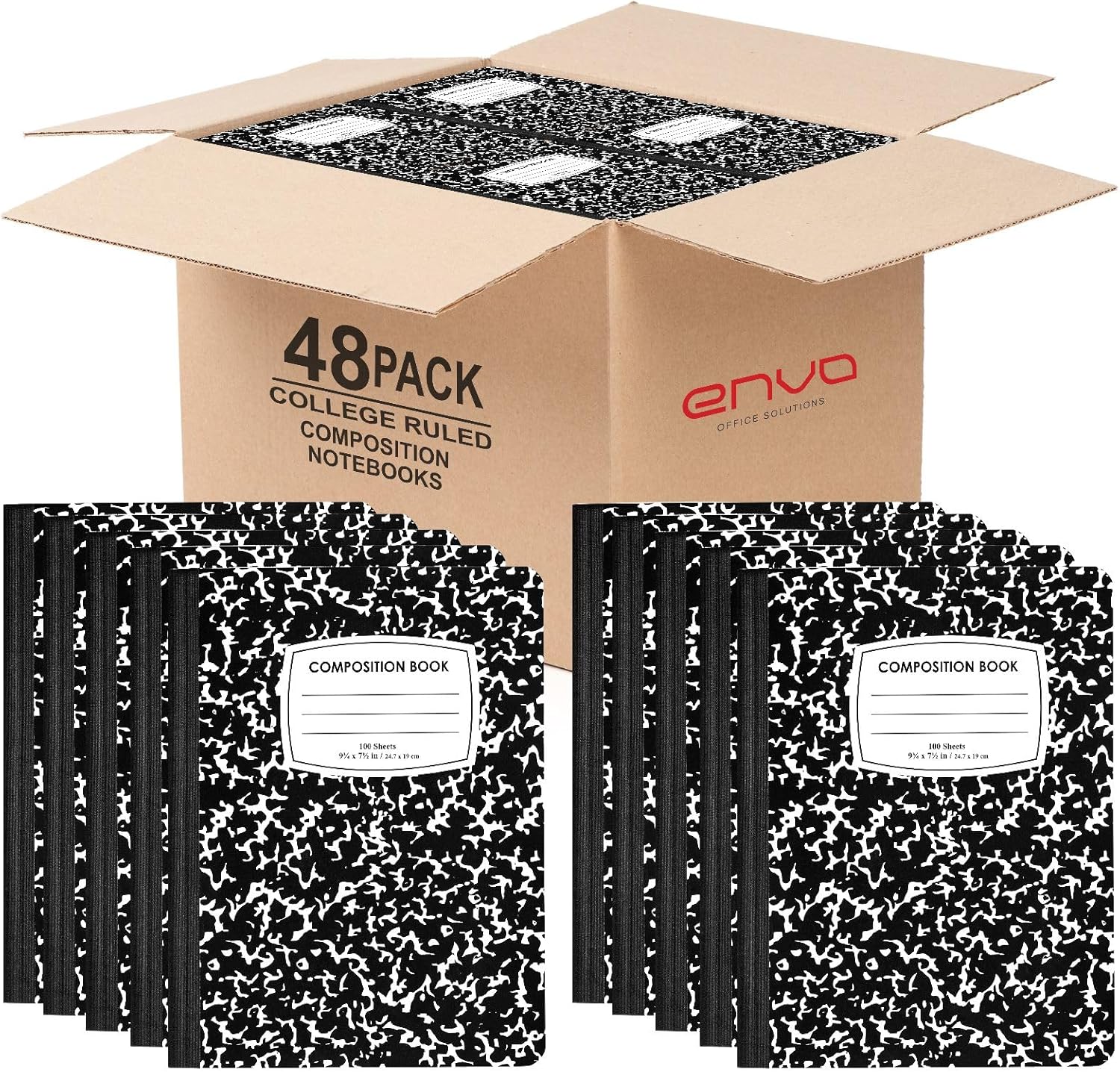 Composition Notebooks, College Ruled Composition Notebook, Black Marble Covers Composition Notebook, 100 sheets, Bulk (48, College Ruled)