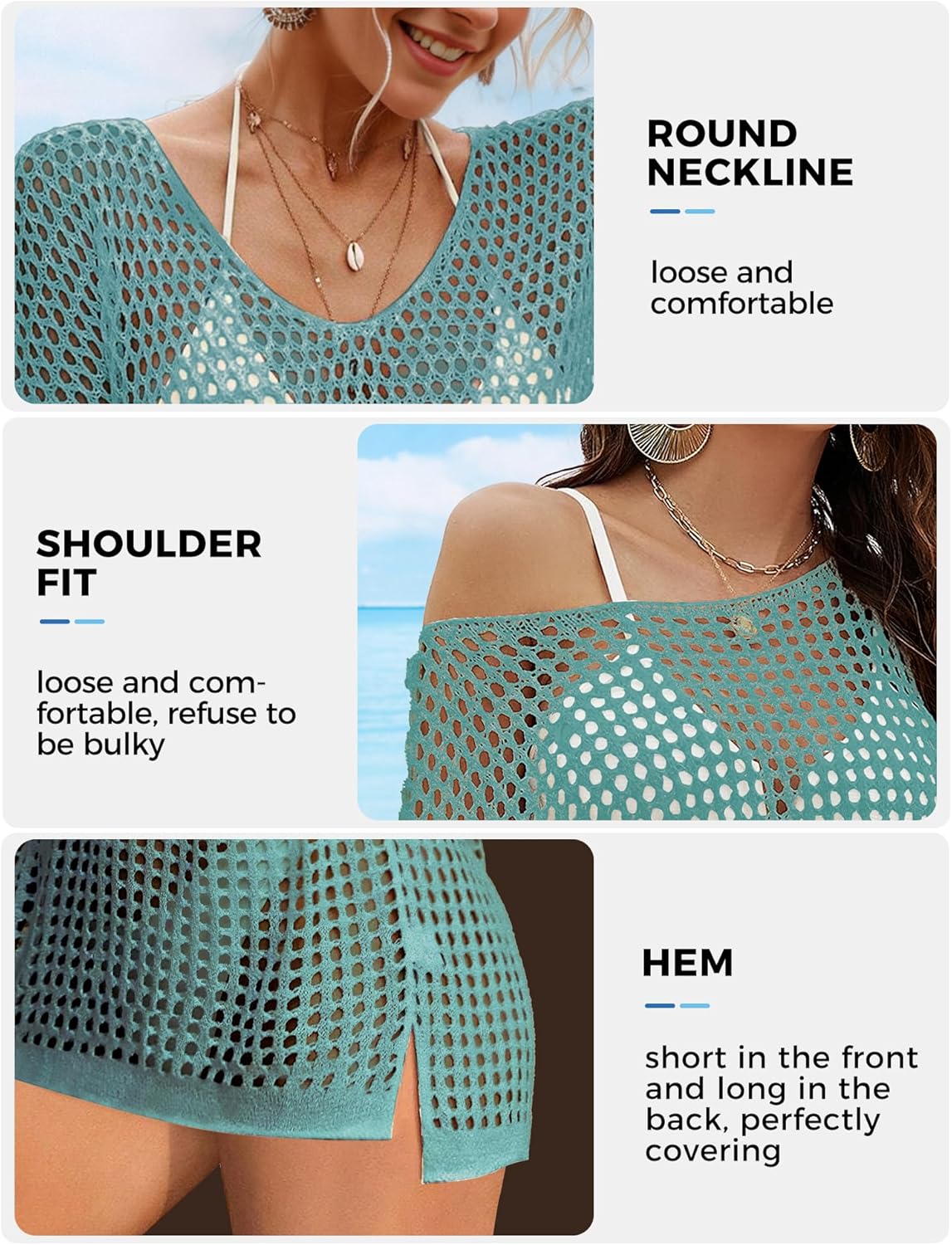 Buauty Women's Swimsuit Crochet Cover Up | Bathing Suit Swimwear Short Sleeve Knit Beach Dress Summer Vacation Outfits - Image 2