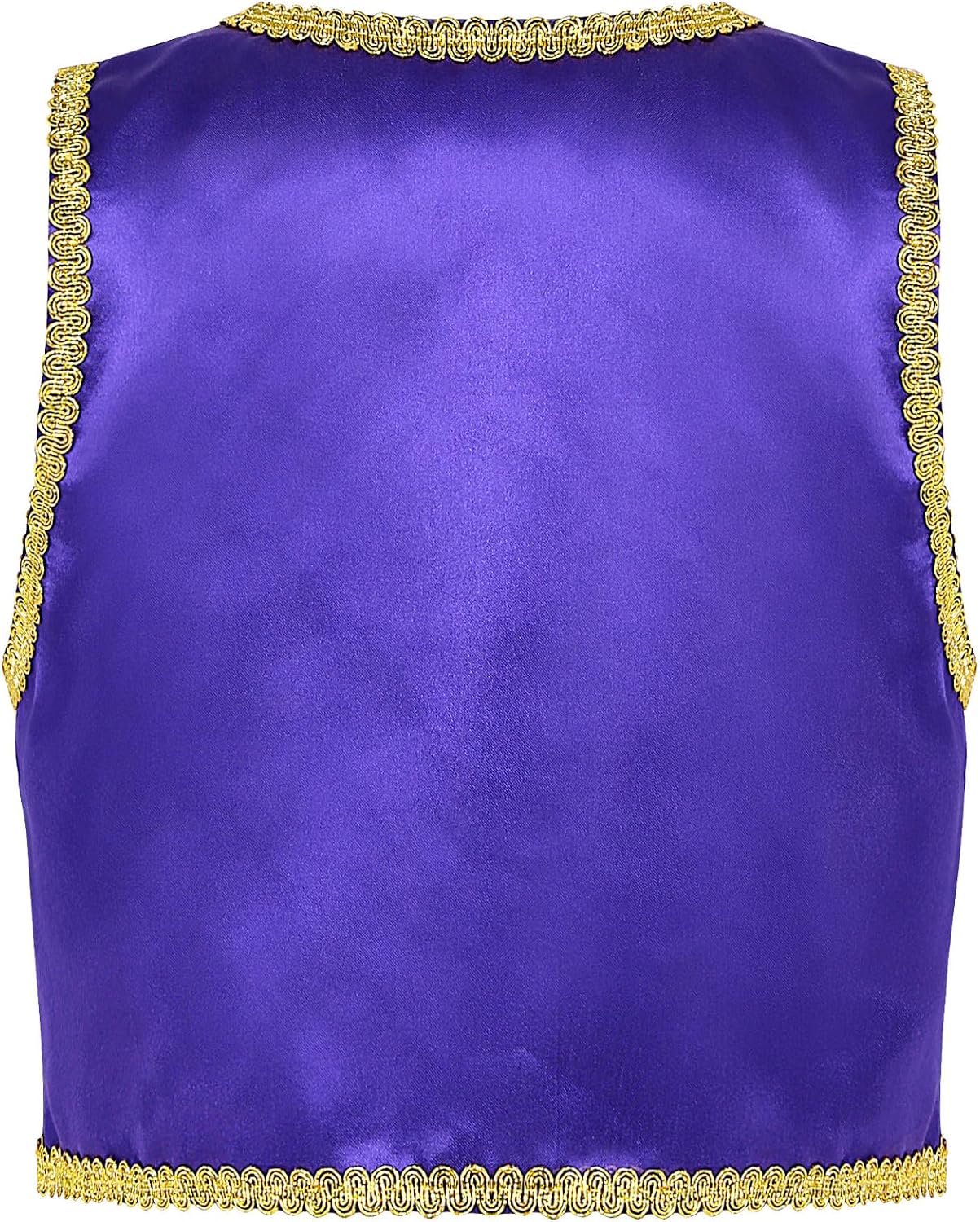 Kids Boys Fairytale Arabian Prince Waistcoat Dress Up Open Front Golden Braided Trimmings Vest