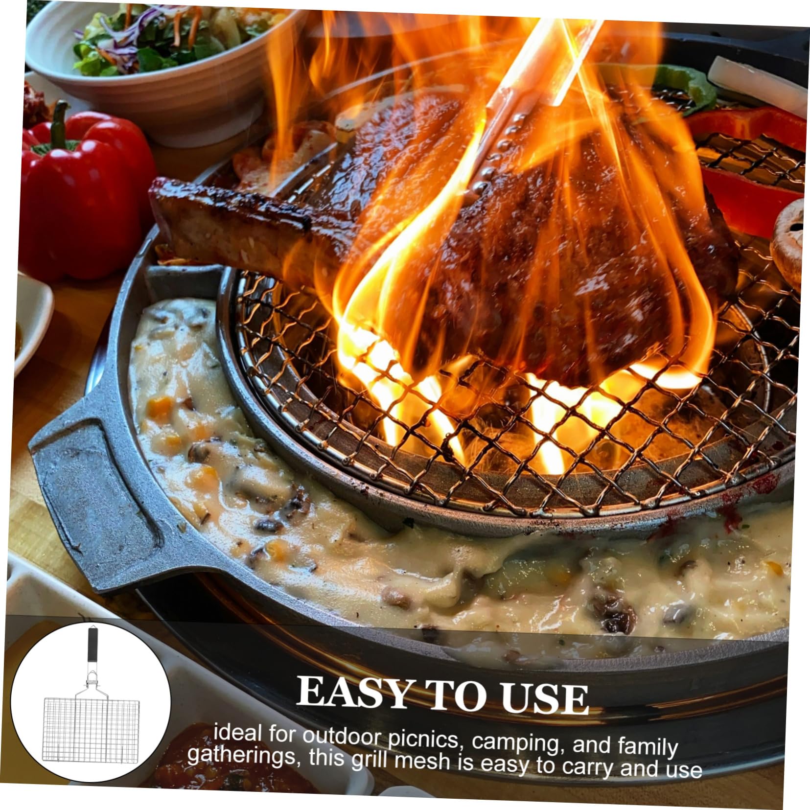 Cestello da Barbecue Pieghevole in Acciaio Inox, Portatile e Resistente alle Alte Temperature, per Pesce e Verdure alla Griglia