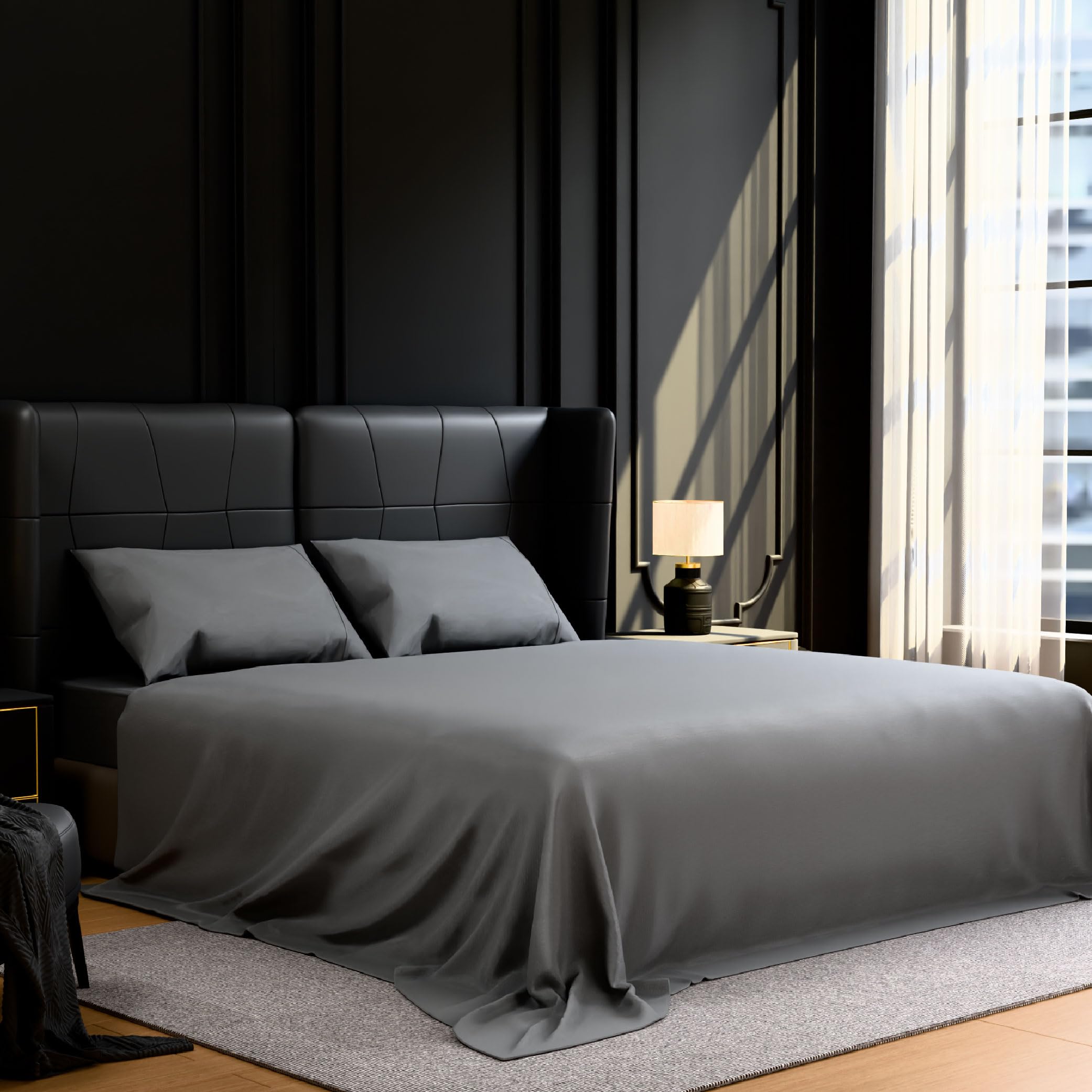 FLEXISPOT Ultra-Soft Brushed Sheets Queen Size Bed Set Luxury Soft Grey Silky Sheets for Hair and Skin Non-Fading