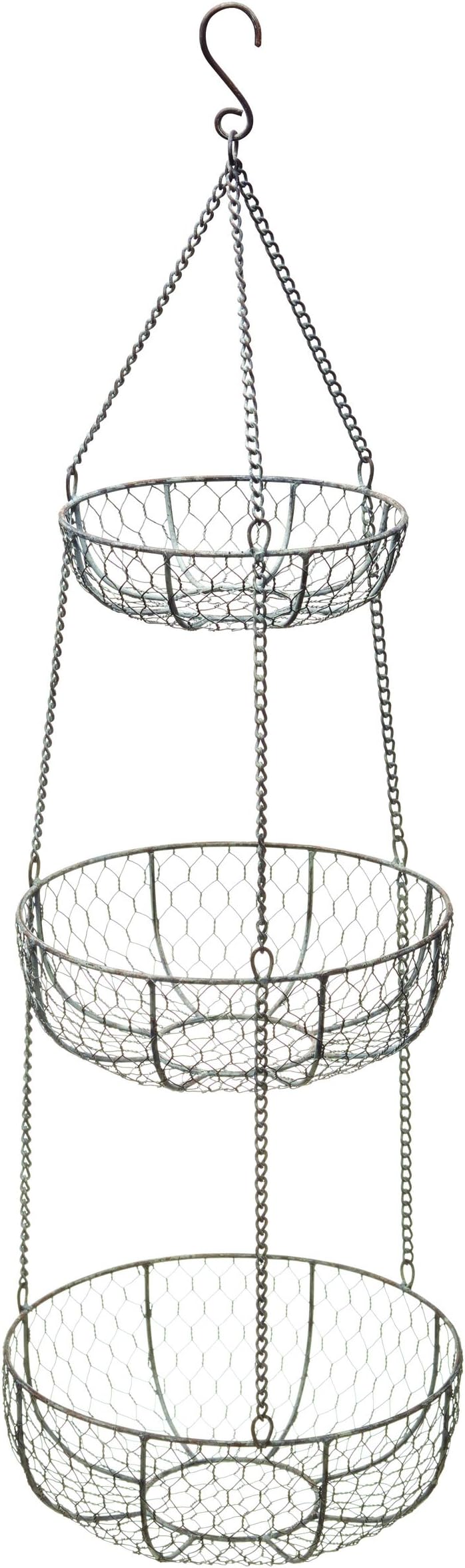 KitchenCraftHanging Kitchen Storage Baskets, 3 Tier Vintage Style Wire Vegetable Basket Set