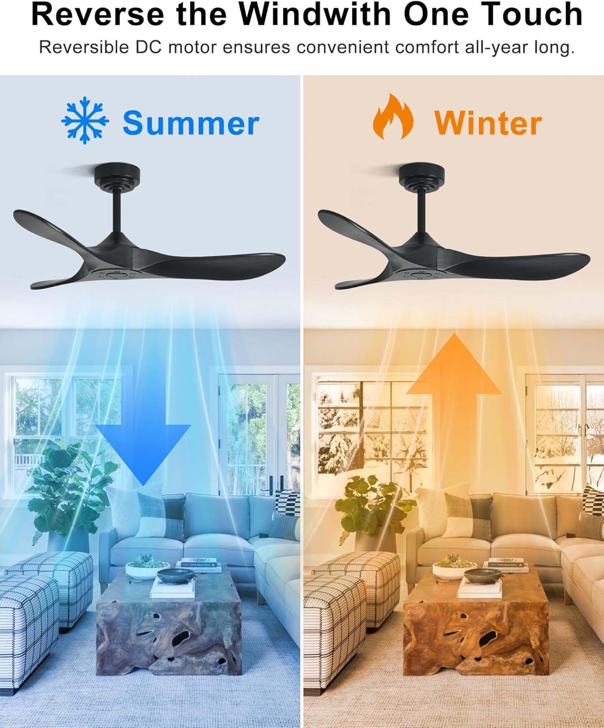42 Inch Outdoor Ceiling Fans without Lights, Smart Wood Ceiling Fan no Light with Remote Control & Alexa/Google, Outdoor Fan for Patios Farmhouse 3 Blades High CFM Ceiling Fans Black