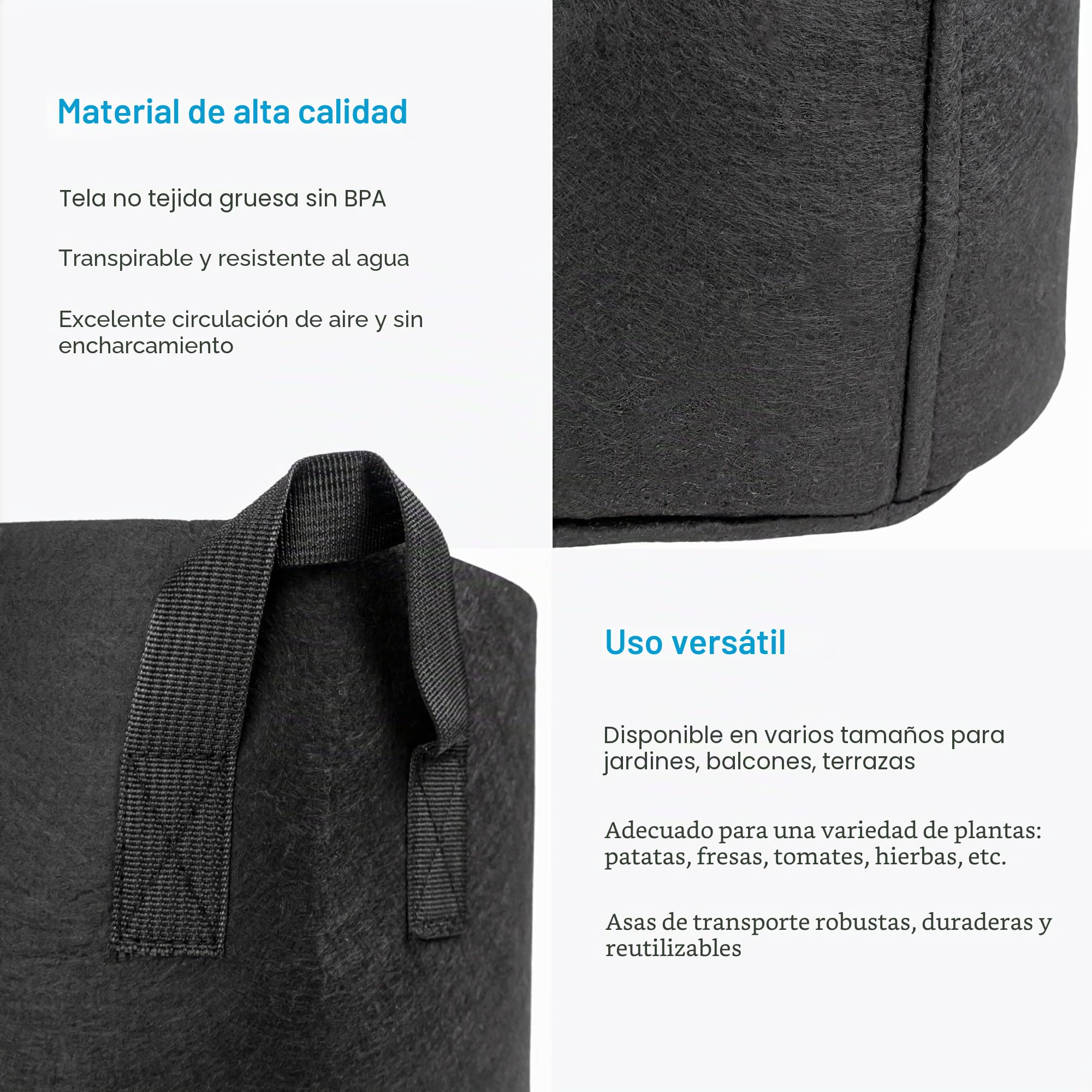 INTIRILIFE 10 Bolsas de Fieltro de 113 litros – 30 galones – 60 x 40 cm – Macetero de Tela no Tejida con Asas para jardín, Invernadero, etc.