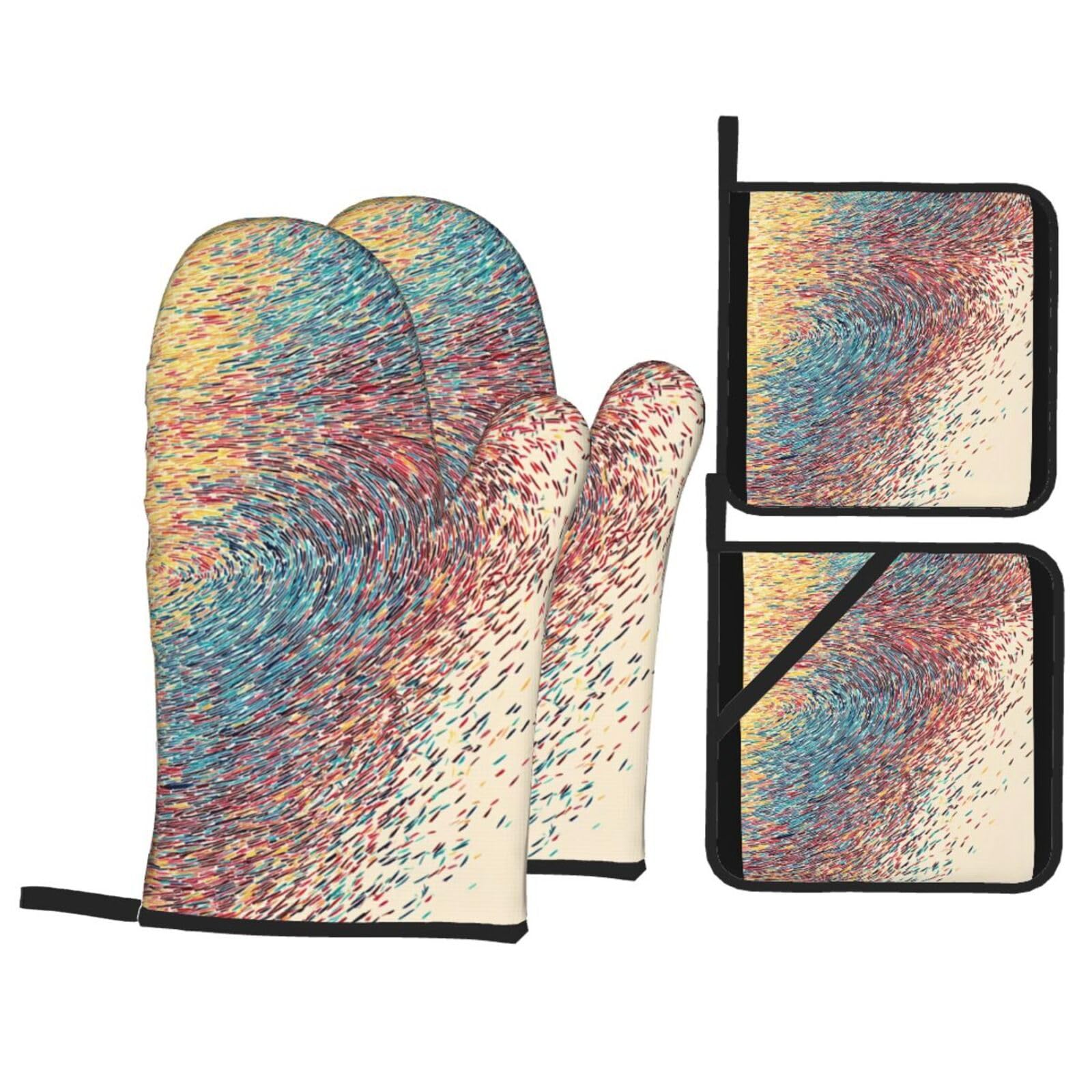 Manoplas Horno Línea Naranja Guantes Horno un par y 2 Manteles Aislados, para Cocinar Barbacoa, Parrilla Impermeable, Resistente al Aceite y al Calor