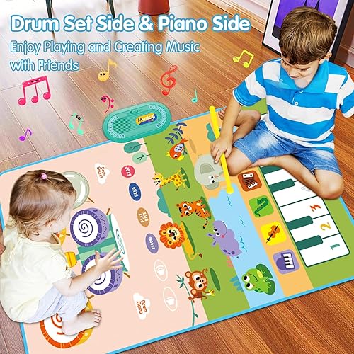 Miniatura 4 de Regalos para niñas de 1 año, tapete musical para niña de 1 año, tapete de batería 3 en 1 y tapete de piano, manta de animal, tapete de juego táctil,