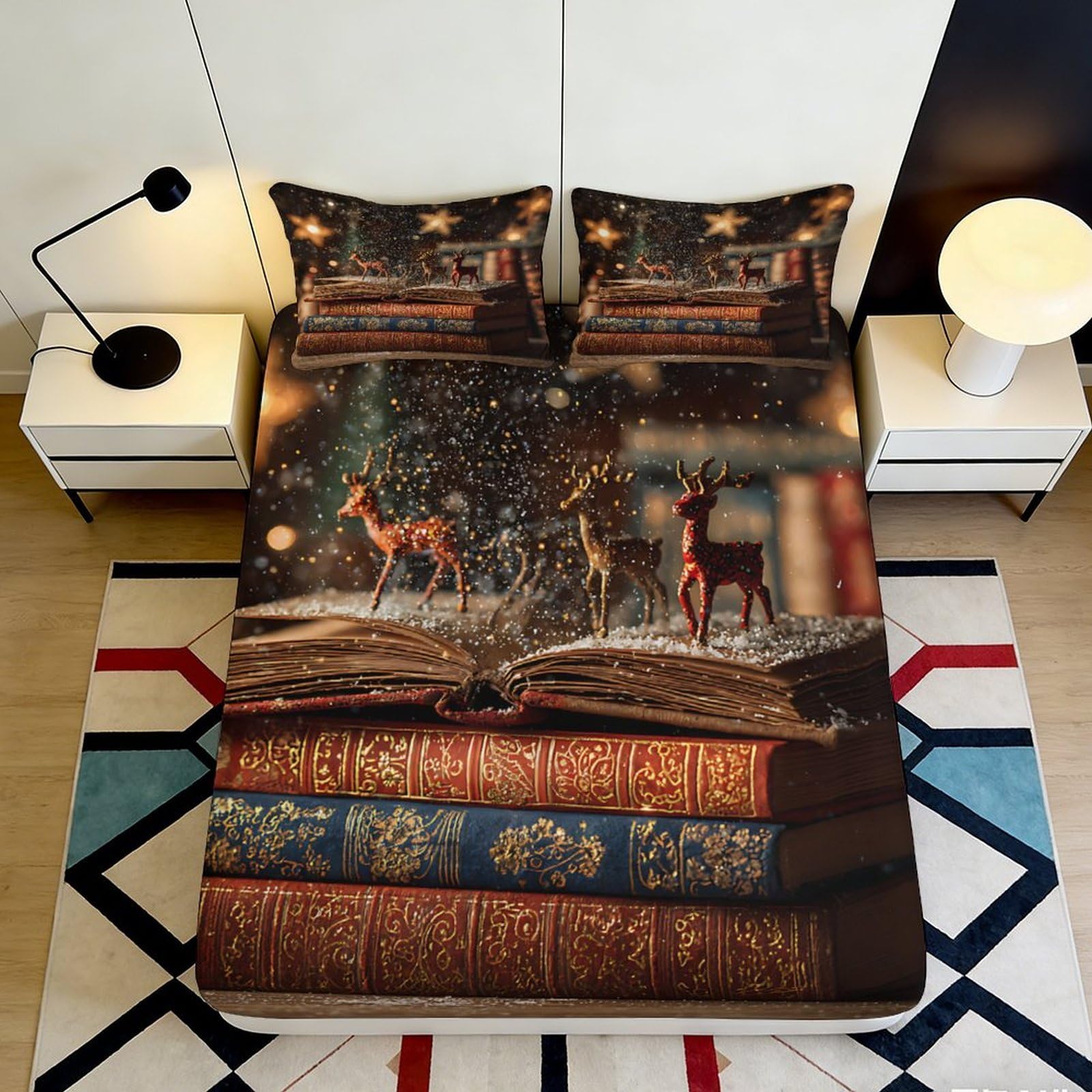 Dhbaneiok Style-4 3D Printed Fantasy Library Fitted Sheet Microfiber Soft Decorative Deer Forest Bed Cover For Bedroom Guest Room 90X200x25cm