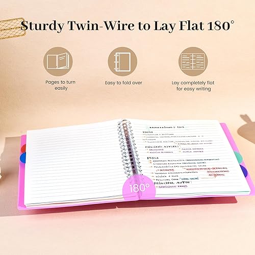 Miniatura 4 de Yoment Cuaderno de 5 materias con separadores de pestañas, cuaderno en espiral B5, 7 x 10 pulgadas, cuadernos rayados para trabajo de oficina