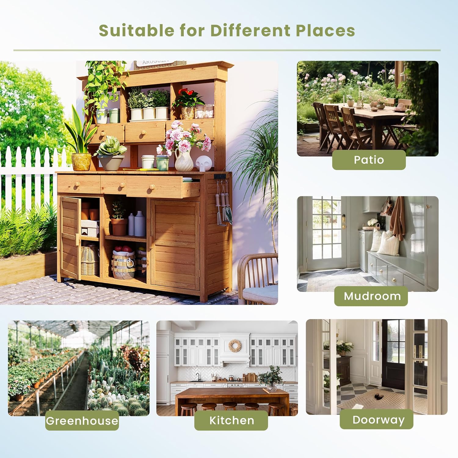 Merax Outdoor Potting Bench, Large Horticulture Work Table Workstation with Storage Cabinet Shelf & Planting Working Console for Patio/Lawn/Garden, Natural